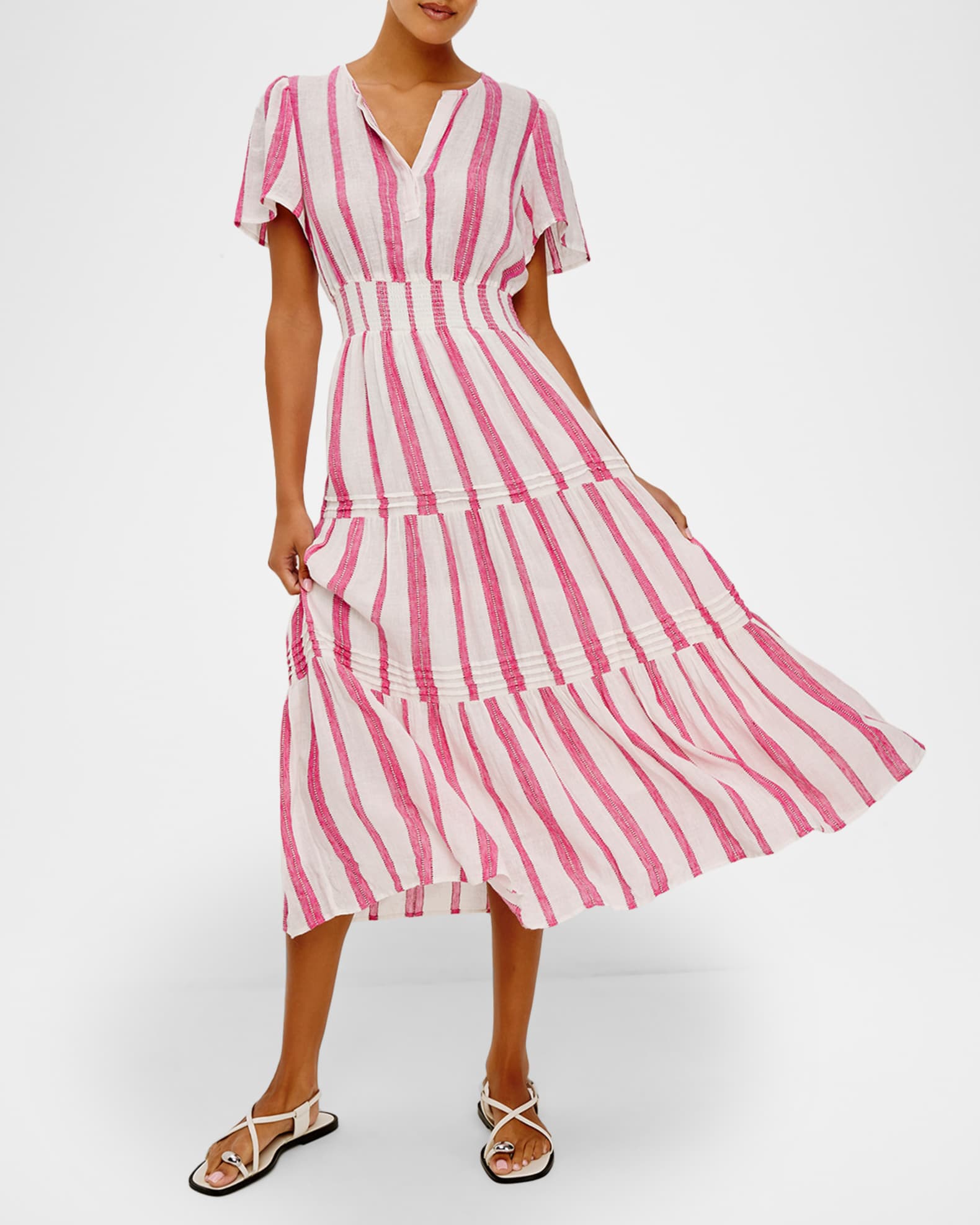 Rails Cannes Stripe Short-Sleeve Midi Dress | Neiman Marcus