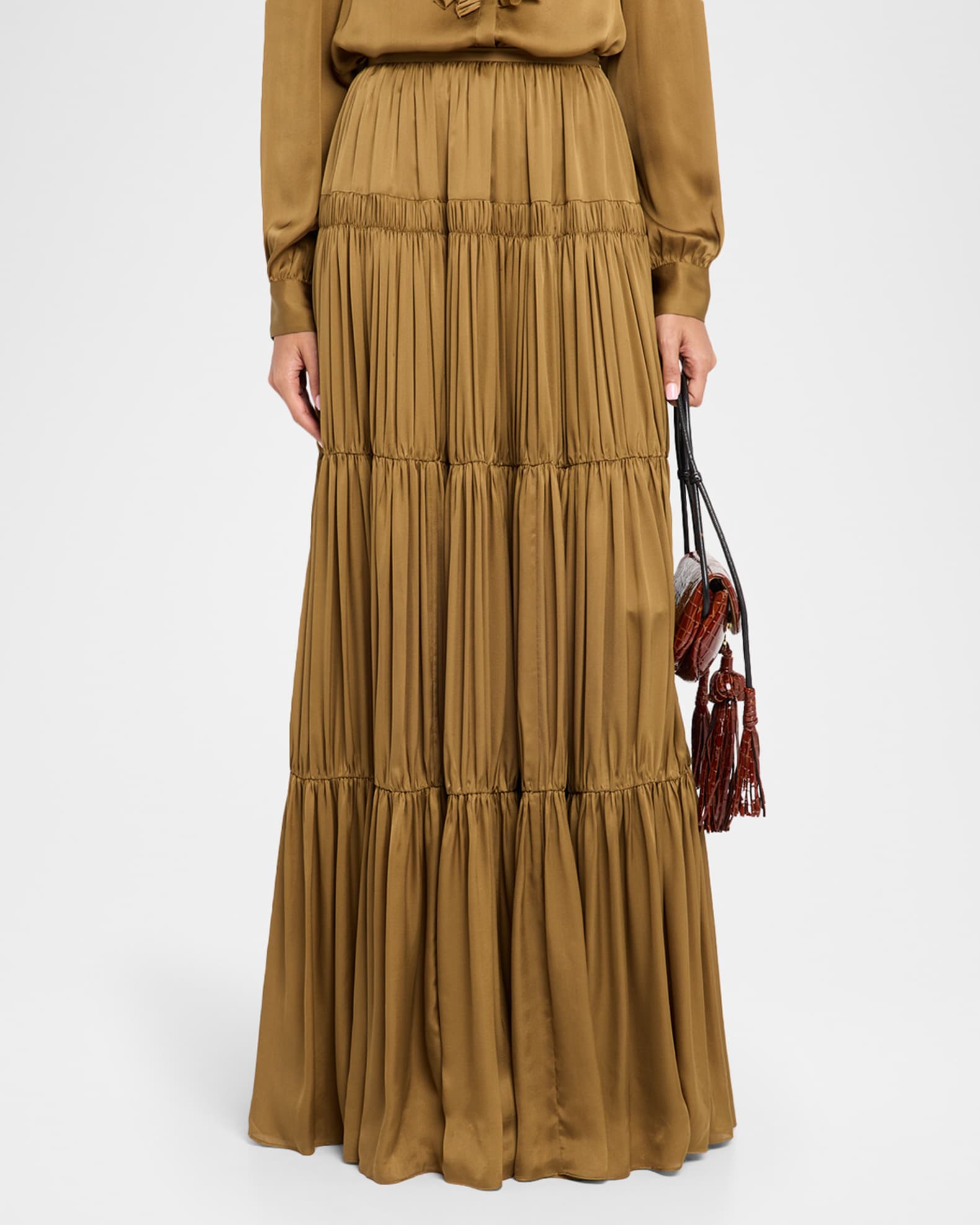 Gaelle Tiered Silk-crepon Maxi Skirt