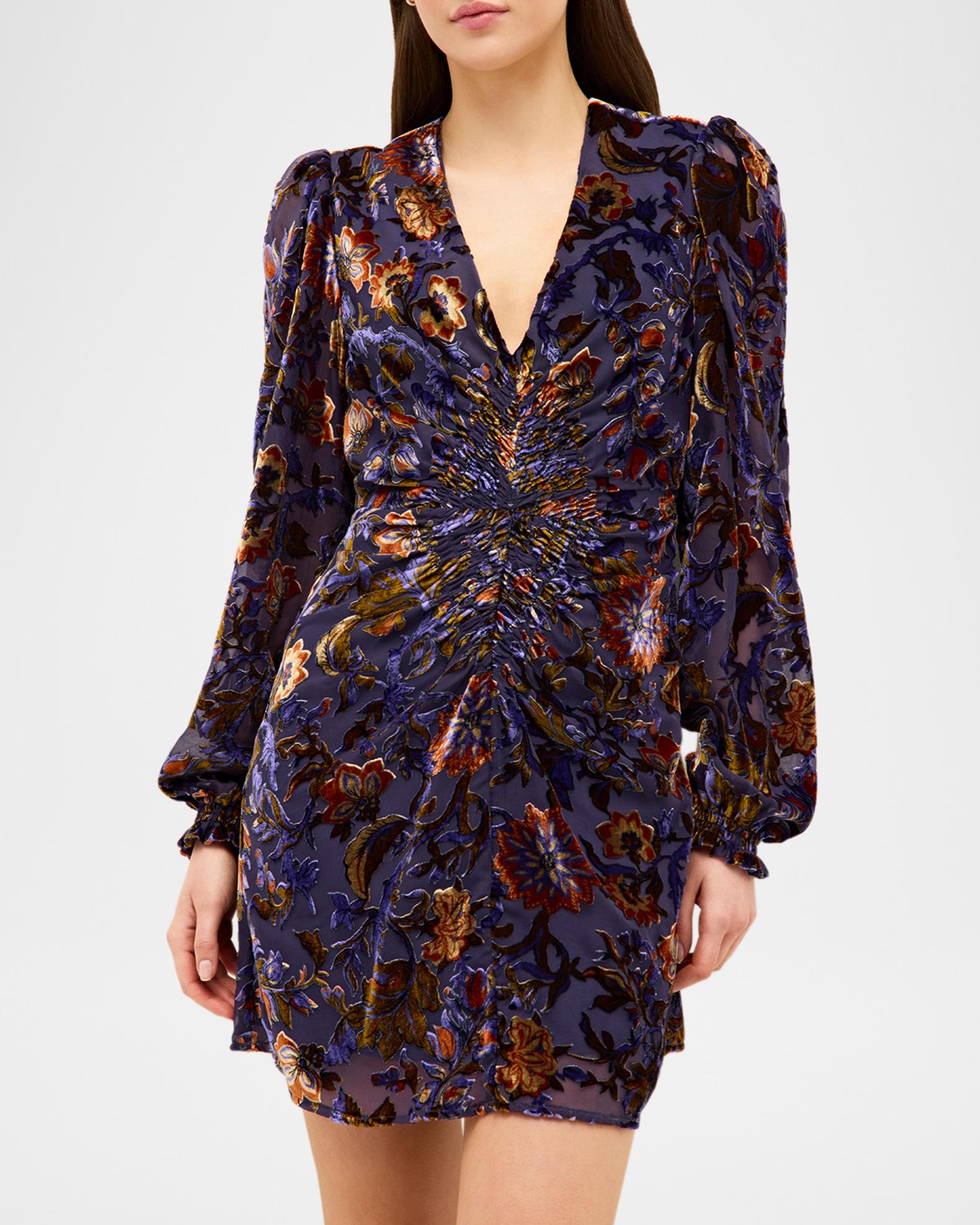 Marie Oliver Eliza Smocked Velvet-Flocked Mini Dress | Neiman Marcus
