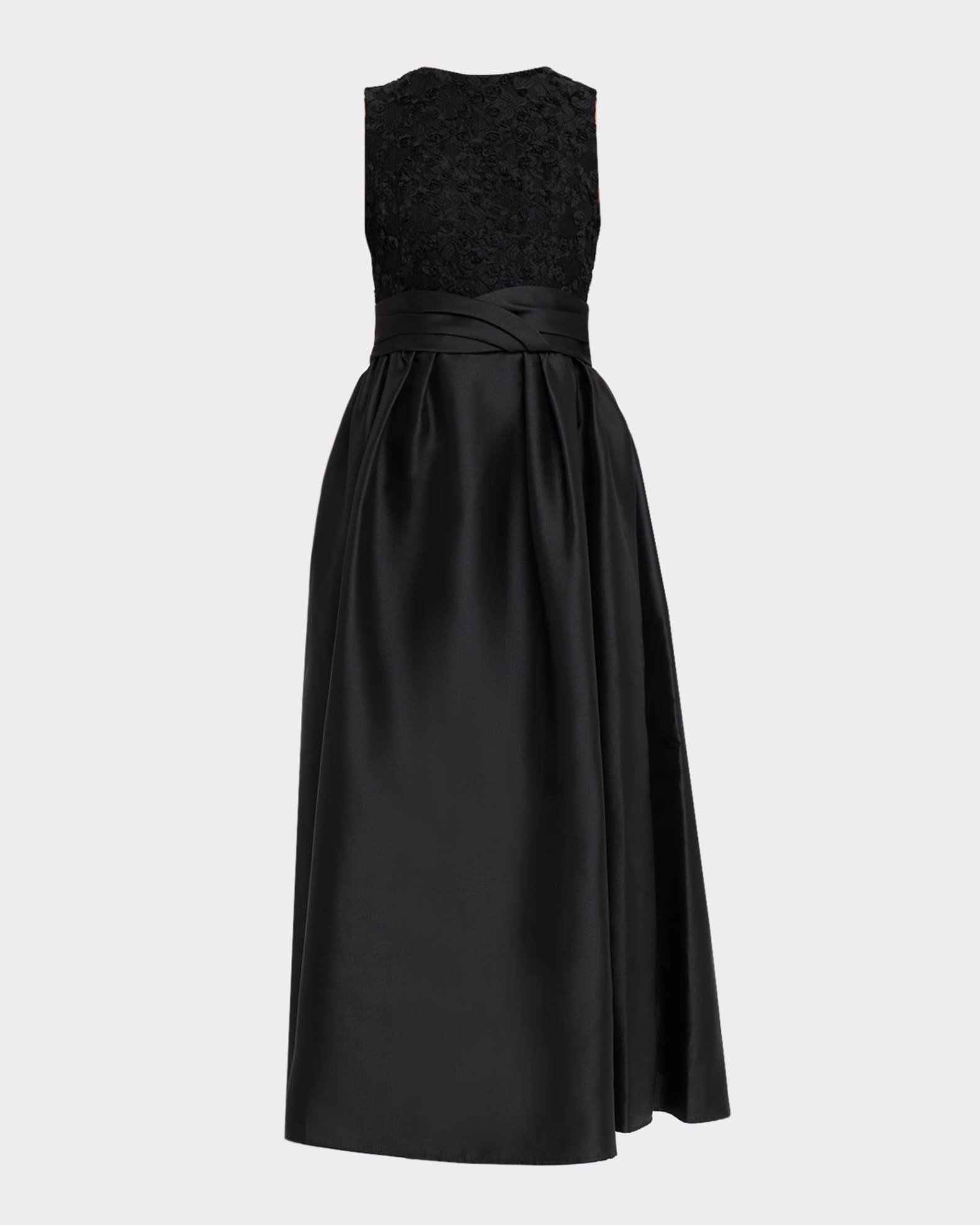 Shoshanna Beth Pleated Mikado & Mesh Maxi Dress | Neiman Marcus