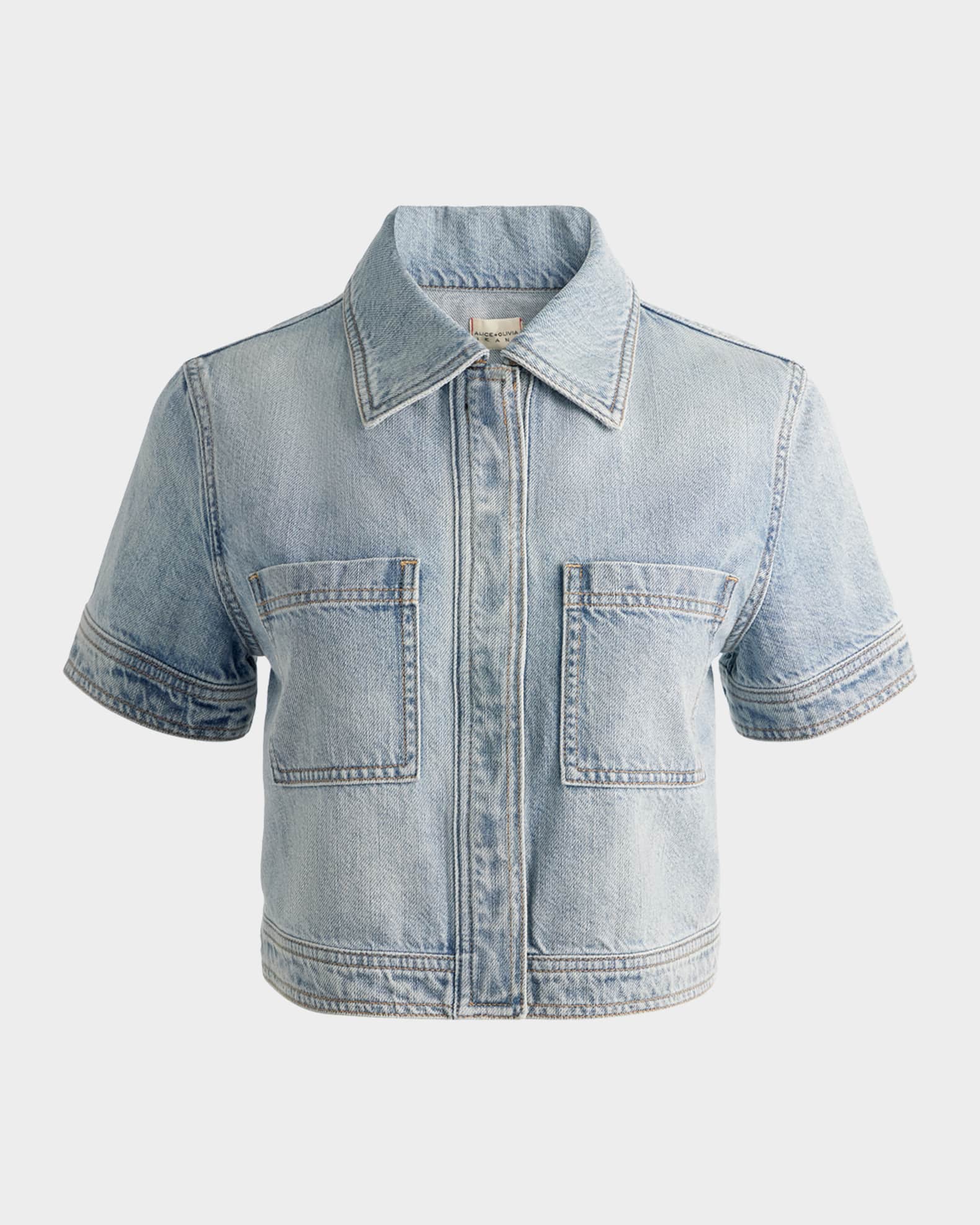 Alice + Olivia Tesha Cropped Denim Shirt | Neiman Marcus