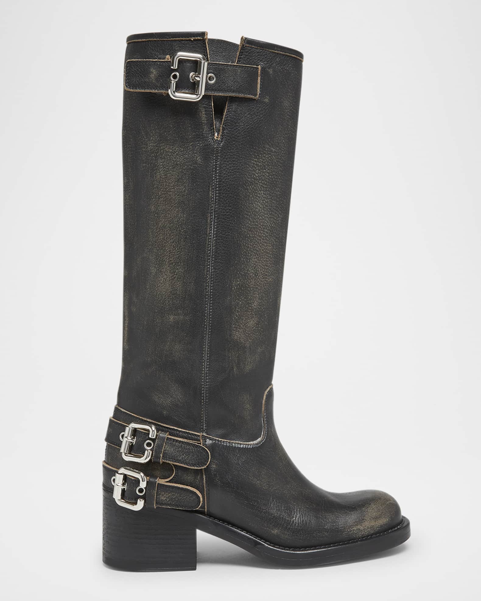 Chloe Dakota Burnished Leather Knee-High Moto Boots | Neiman Marcus