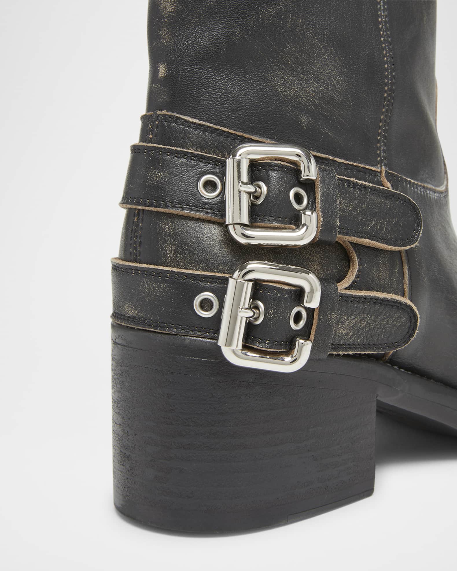 Chloe Dakota Burnished Leather Knee-High Moto Boots | Neiman