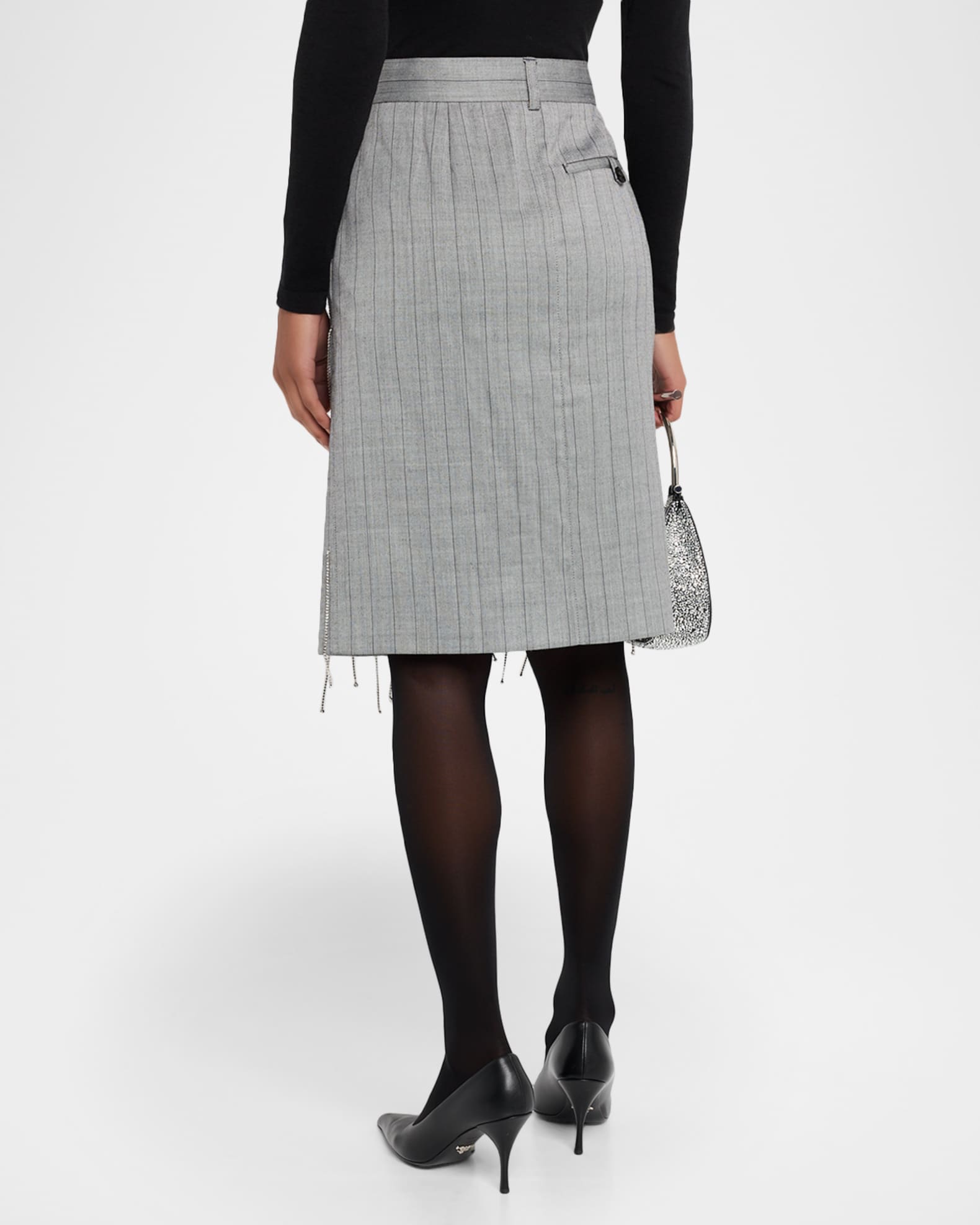 Stella McCartney Pinstripe Rhinestone Embroidered Wool Skirt