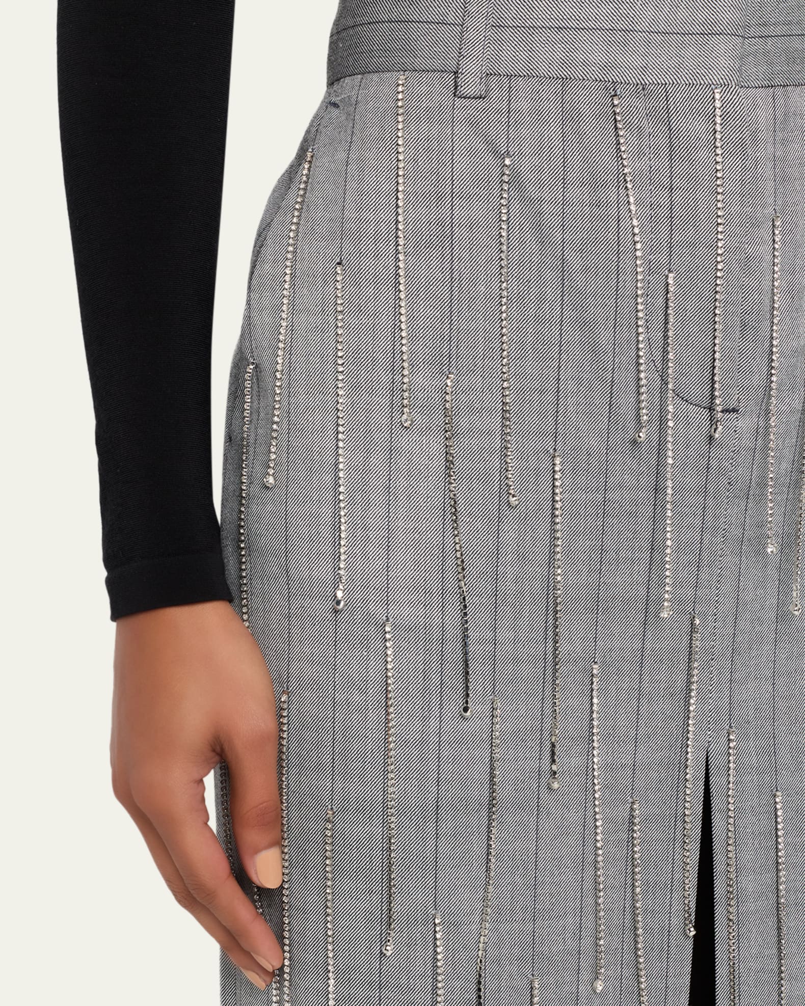 Stella McCartney Pinstripe Rhinestone Embroidered Wool Skirt