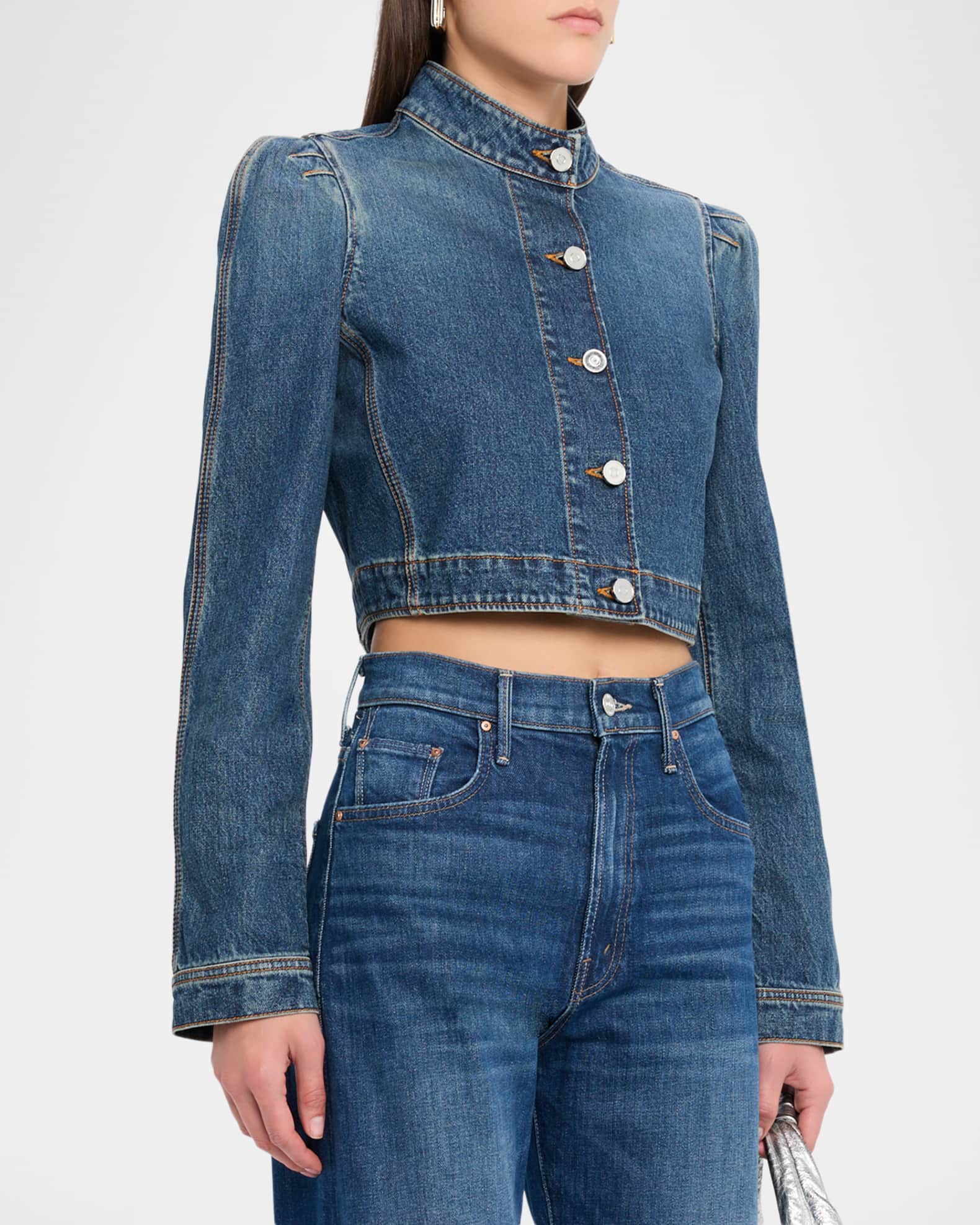 ALAIA Denim High-Neck Jacket | Neiman Marcus