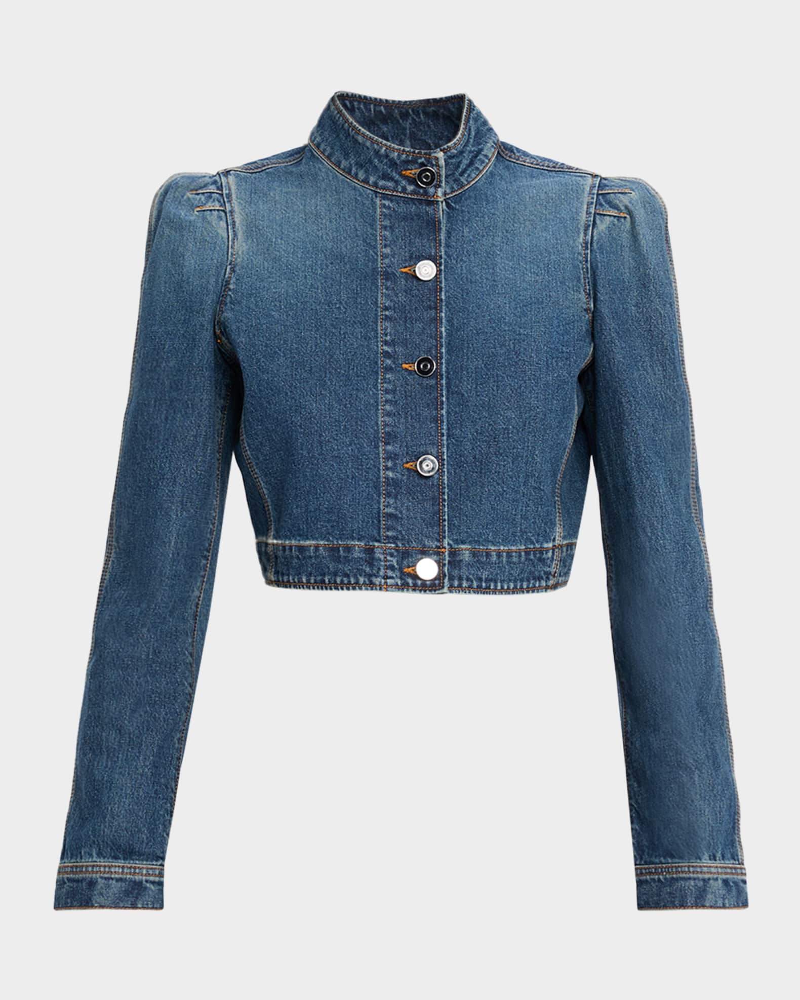 ALAIA Denim High-Neck Jacket | Neiman Marcus