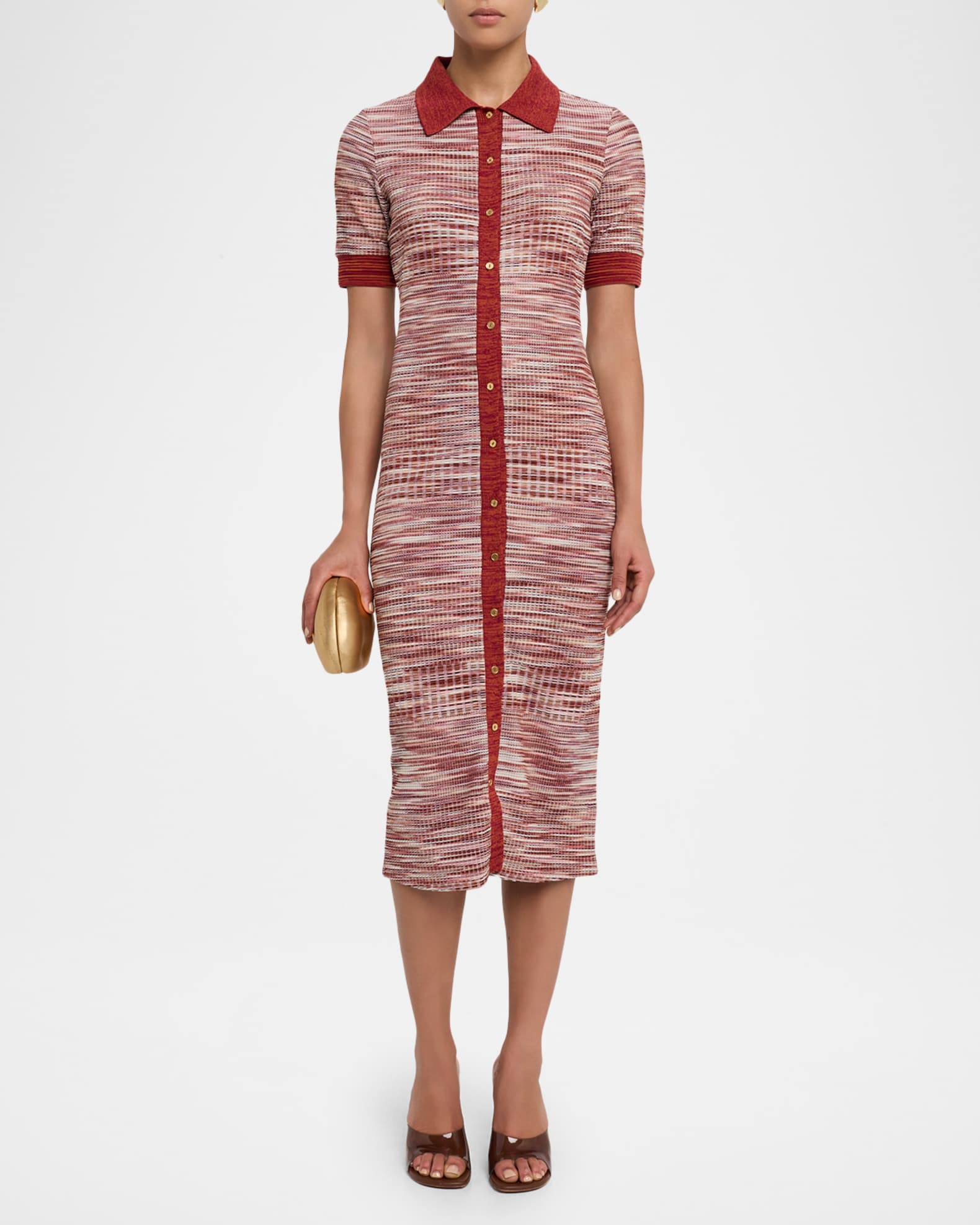 Elijah Space Dye Knit Short-Sleeve Midi Dress