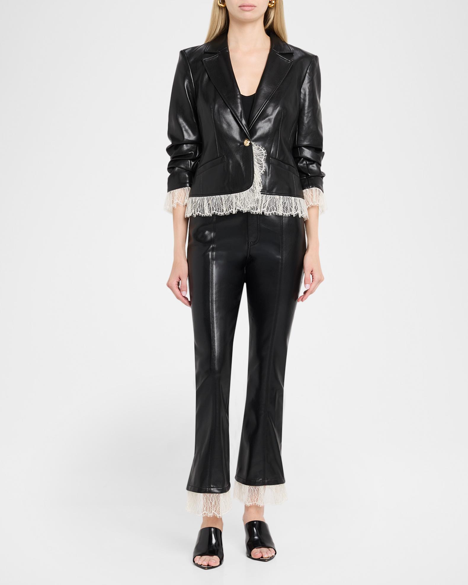Cinq a Sept Lace-Trim Vegan Leather Blazer | Neiman Marcus