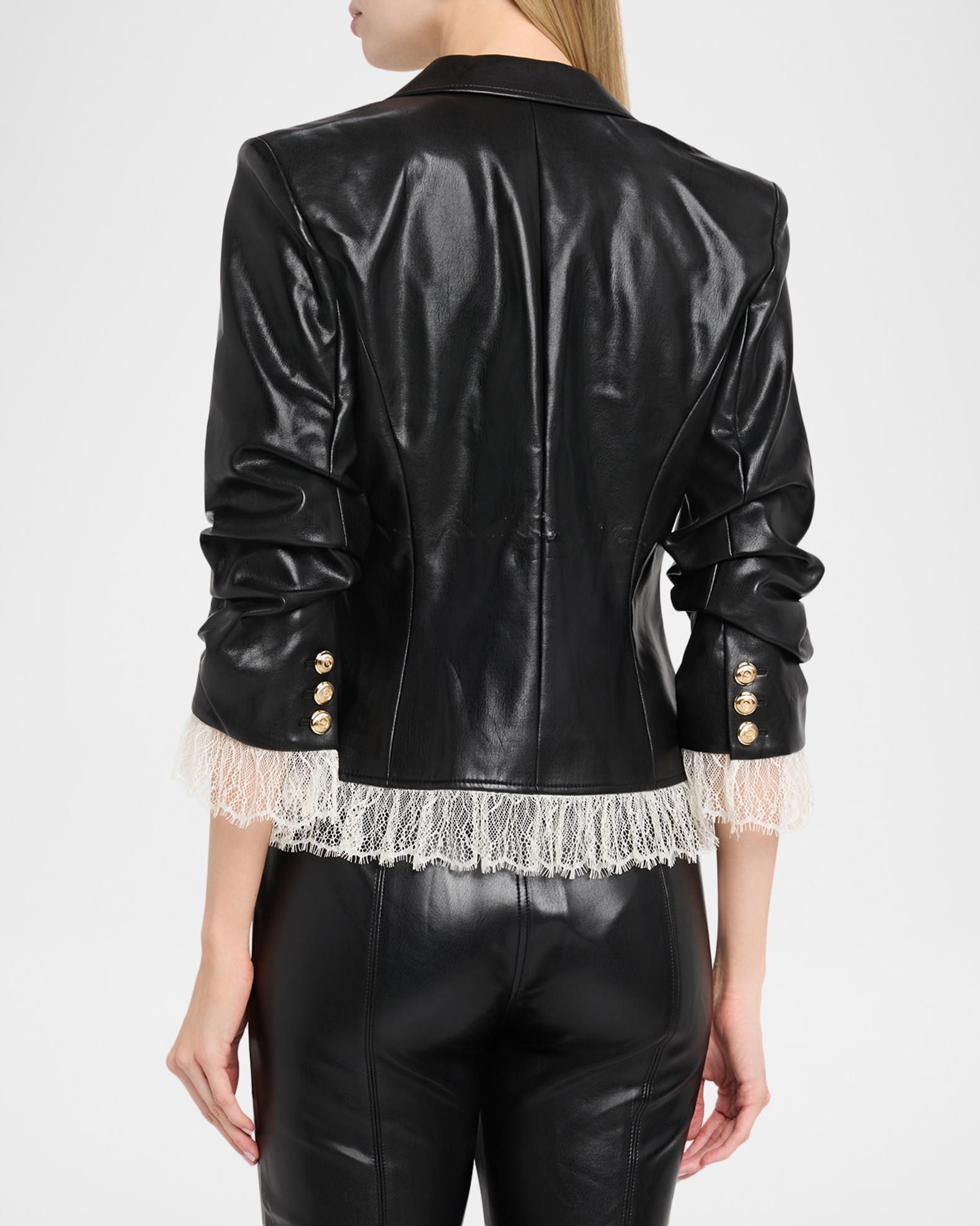 Cinq à Sept Lace-Trim Vegan Leather Blazer | Neiman Marcus