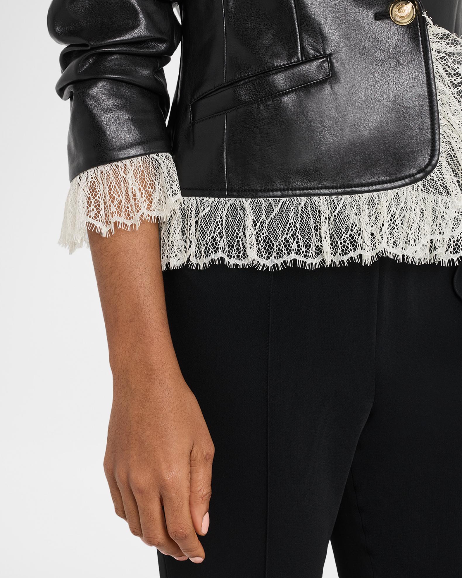 Cinq à Sept Lace-Trim Vegan Leather Blazer | Neiman Marcus