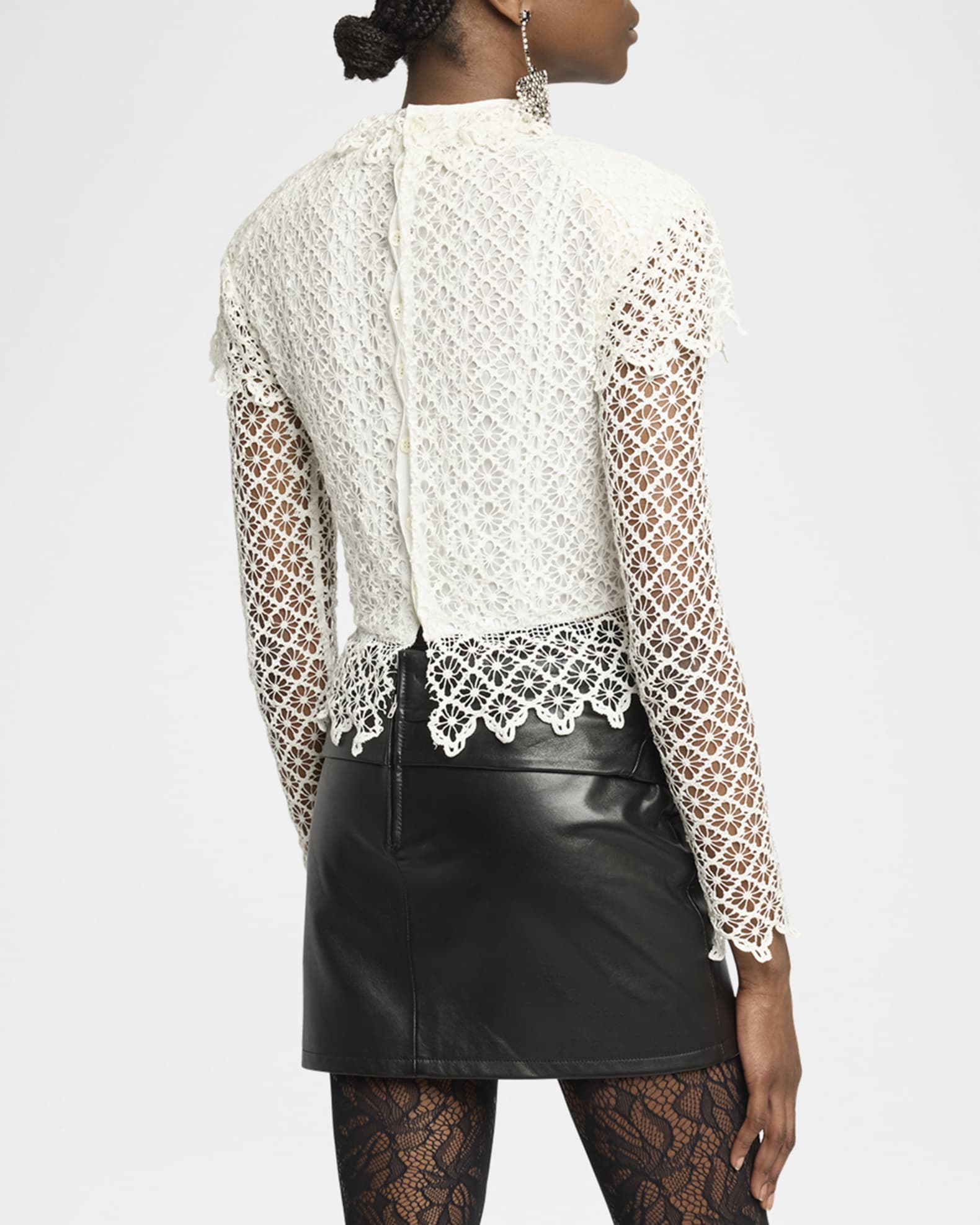 Isabel Marant Ludivine Mock-Neck Cotton Lace Top | Neiman Marcus
