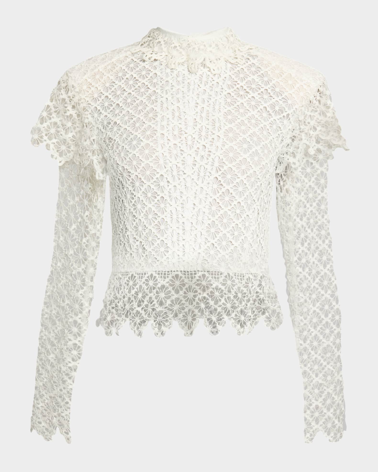 Isabel Marant Ludivine Mock-Neck Cotton Lace Top | Neiman Marcus