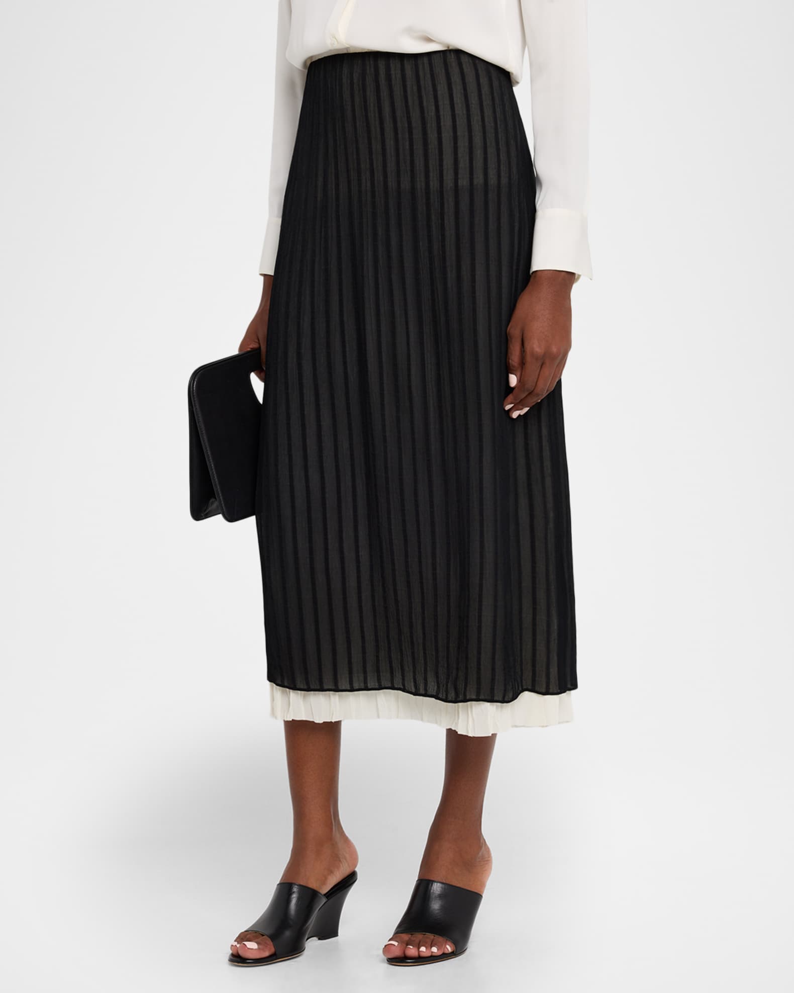 Vince Layered Pleated Midi Skirt | Neiman Marcus