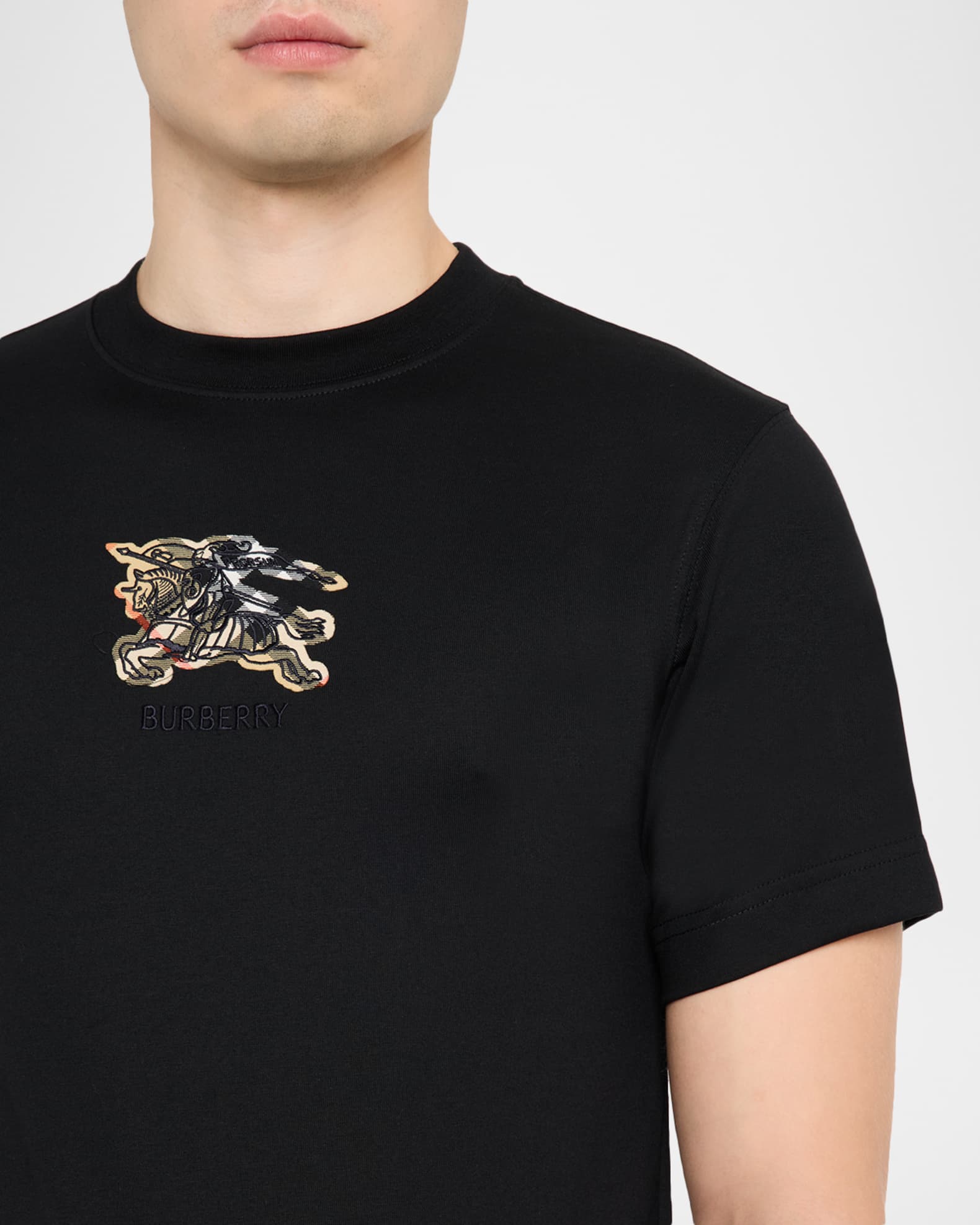 Burberry Men's Embroidered EKD Check Logo Slim-Fit Cotton T-Shirt