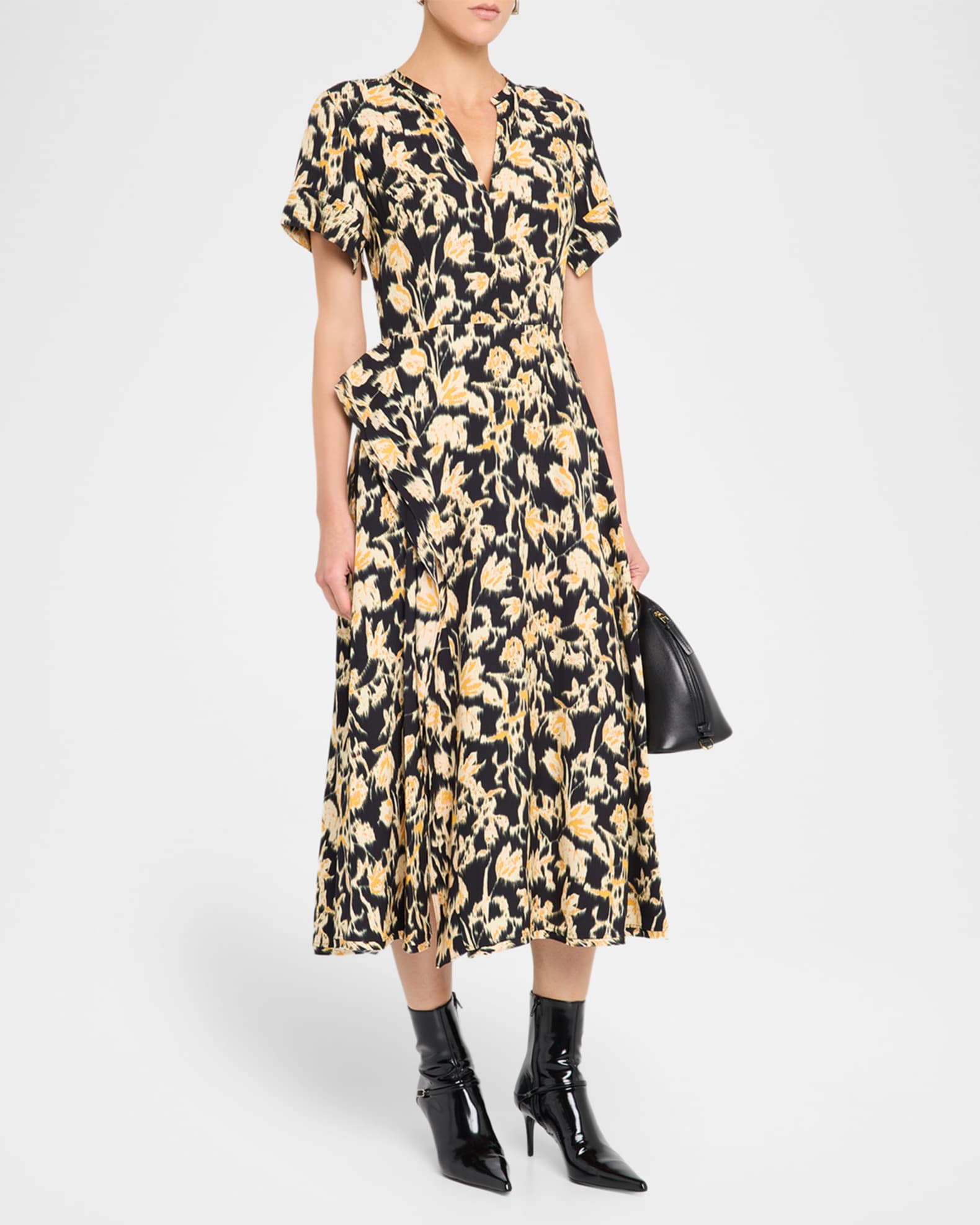 Nadya Short-Sleeve Floral Midi Dress