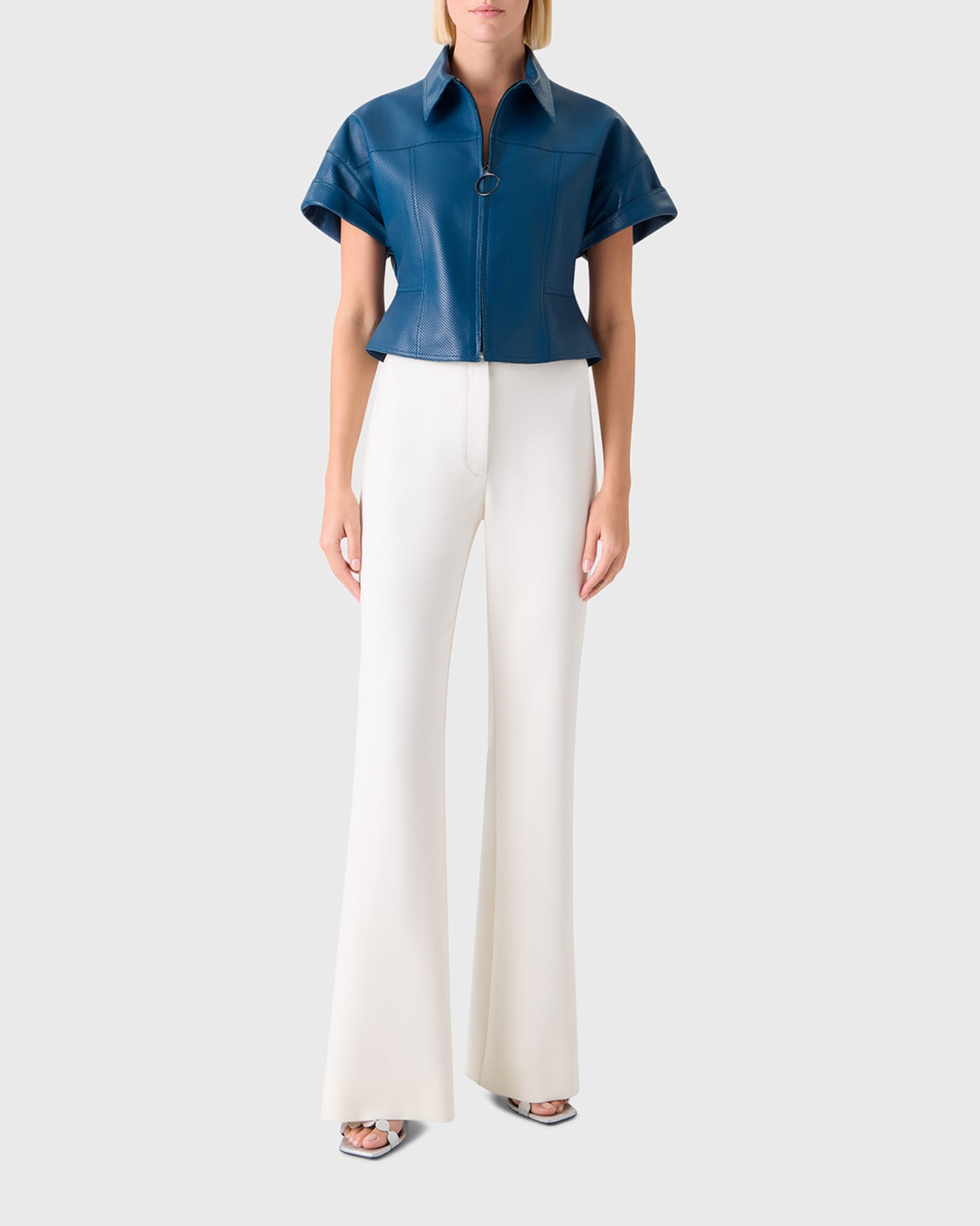 Akris punto Pin-Dot Nappa Leather Short-Sleeve Zip Jacket | Neiman