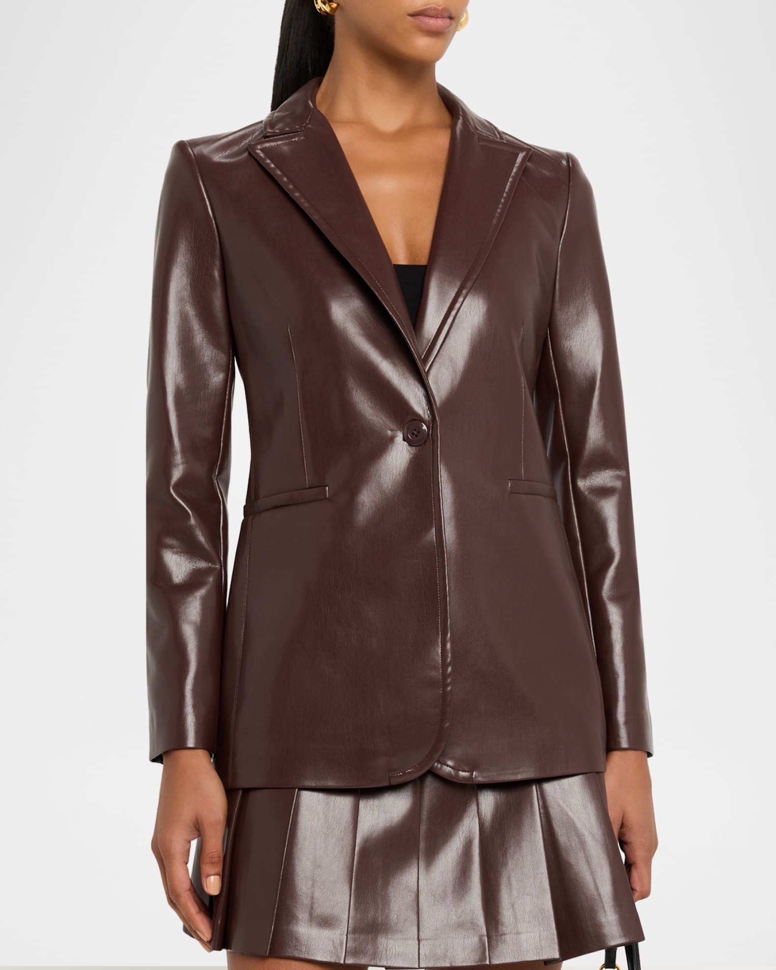 ALICE + OLIVIA Breann Vegan Leather Longline Blazer | Neiman Marcus