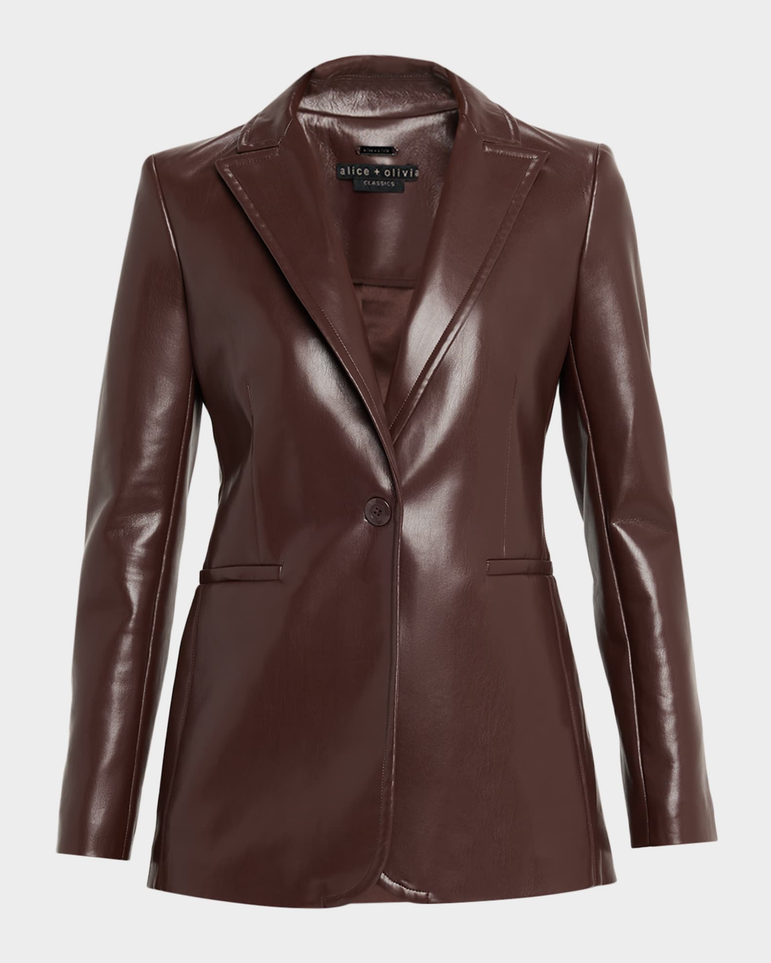 Alice + Olivia Breann Vegan Leather Longline Blazer | Neiman Marcus