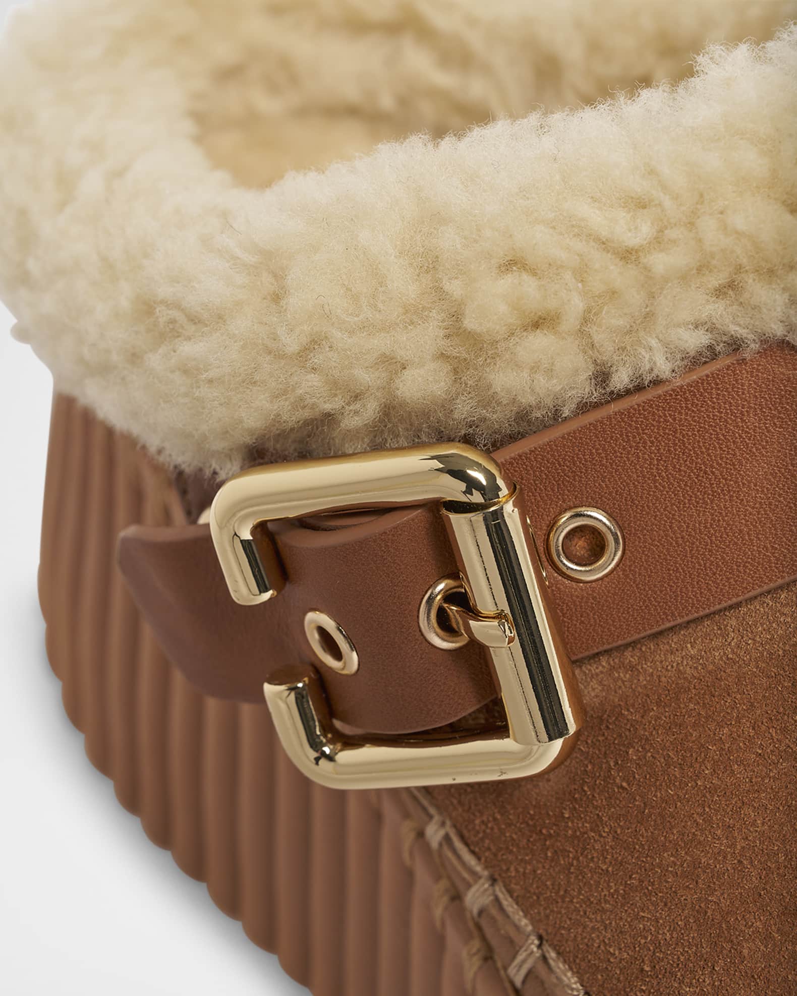 Chloe Nama Suede Shearling-Lined Platform Clogs | Neiman Marcus