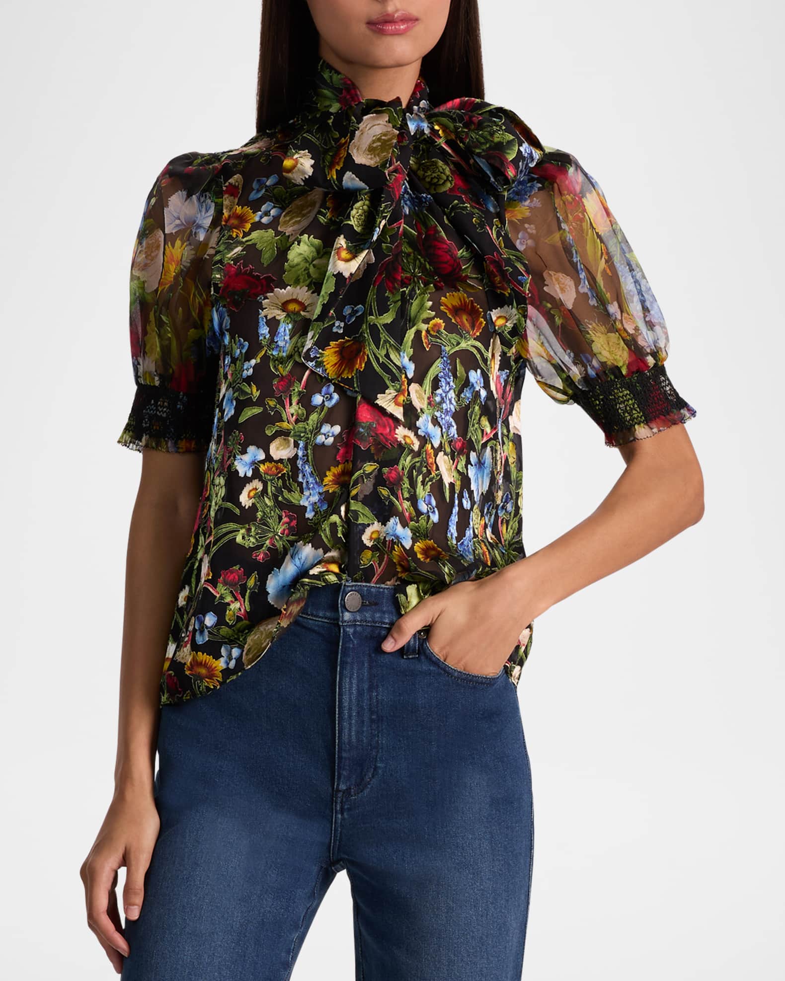 Brentley Floral Puff-Sleeve Blouse