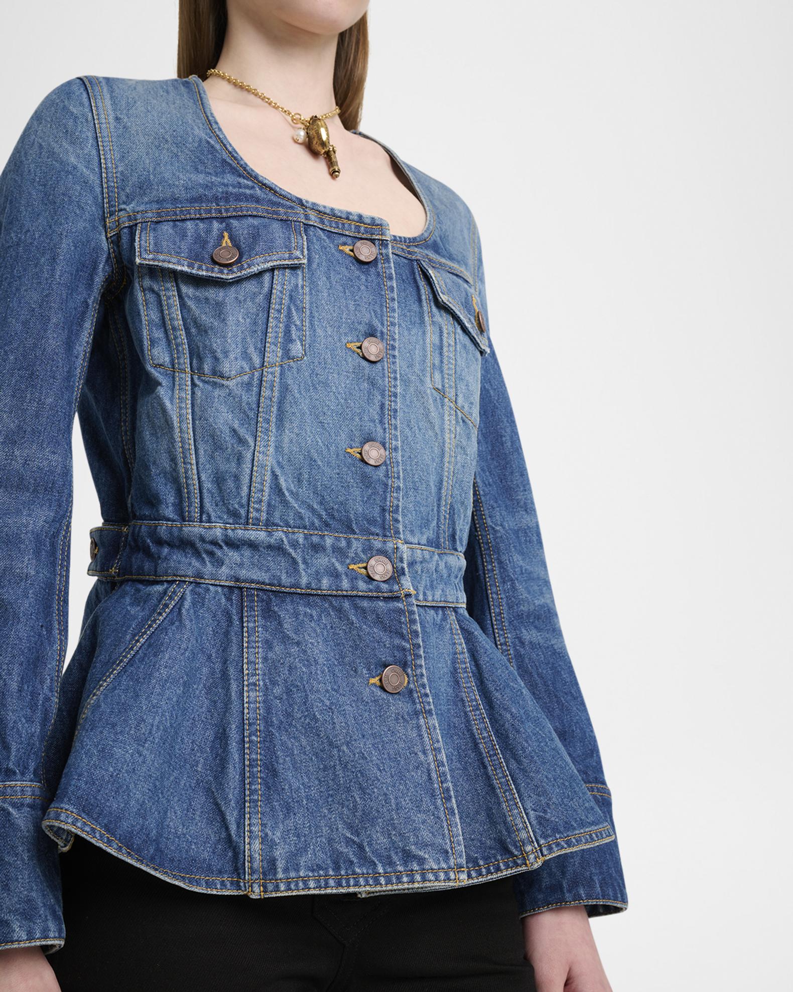 Zip-Front Denim Peplum Top
