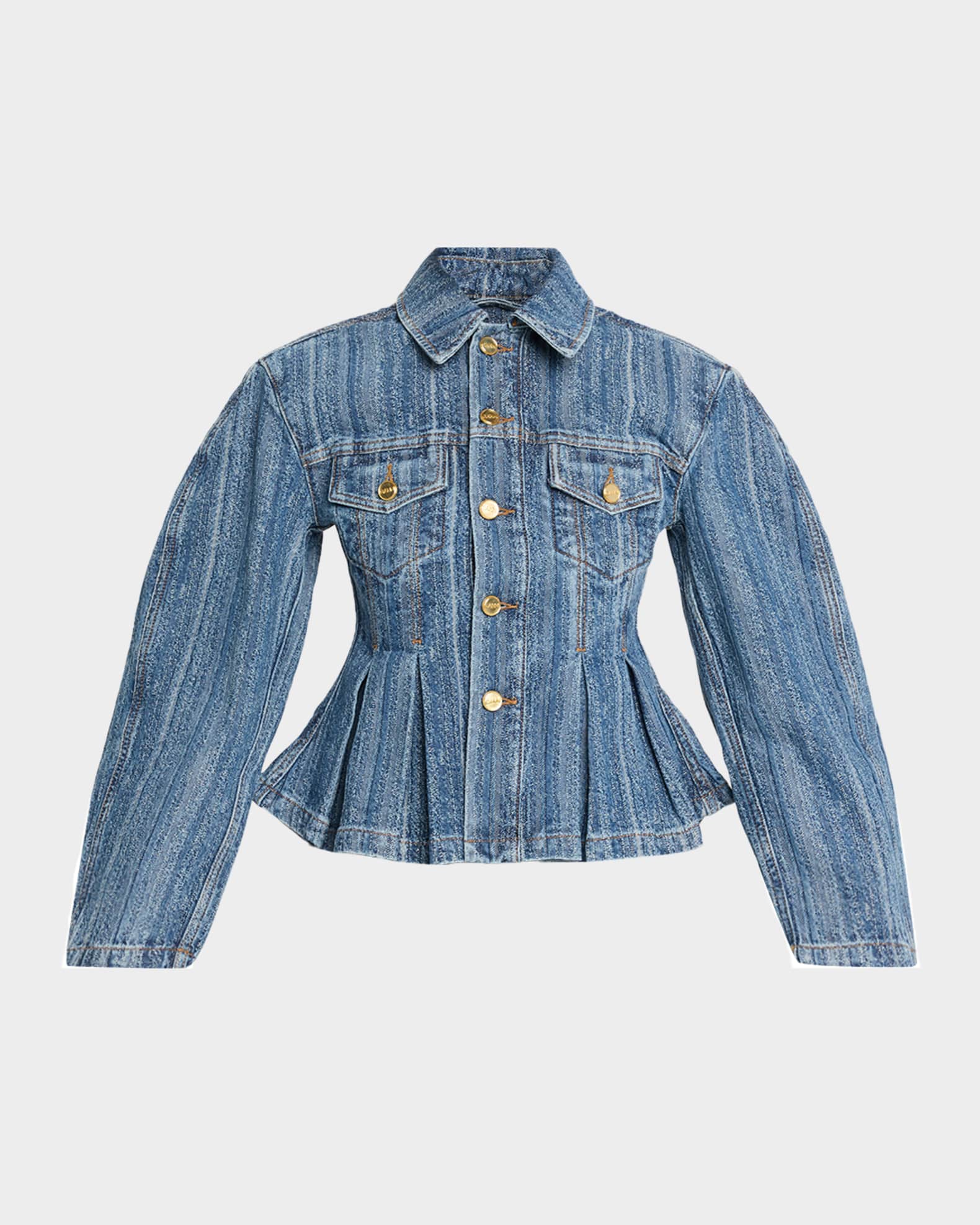 Ganni Pleated Stripe Denim Jacket | Neiman Marcus
