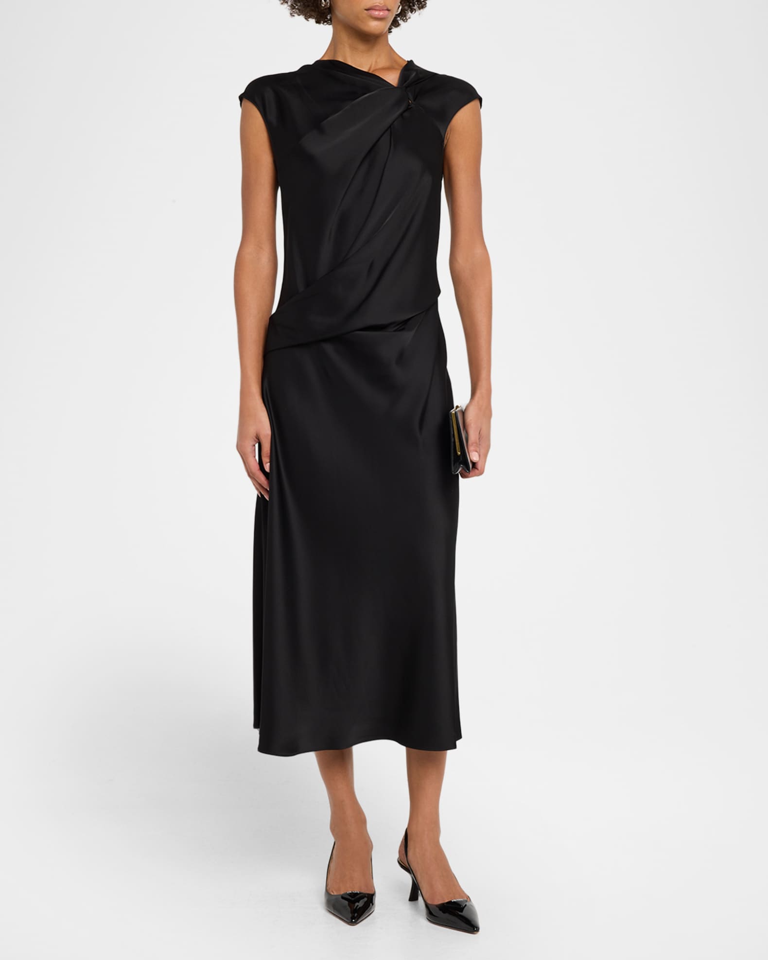 Theory Satin Twist Bodice Dress | Neiman Marcus