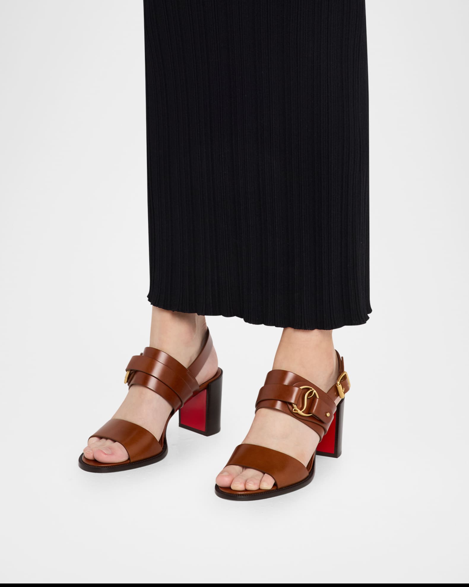 Christian Louboutin 70mm Her in Roma Leather Block-Heel Sandals