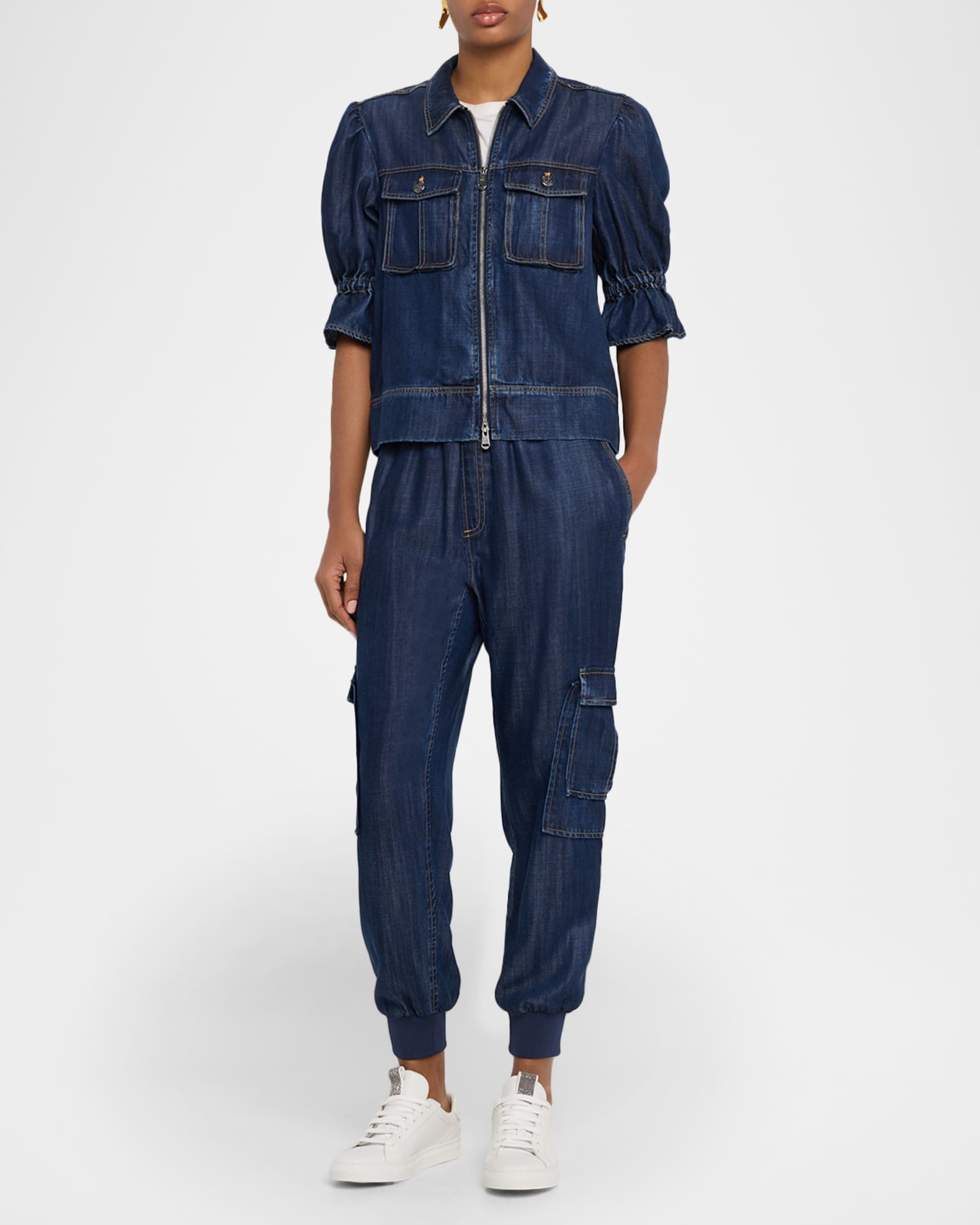 Cinq a Sept Holly Puff-Sleeve Denim Jacket | Neiman Marcus