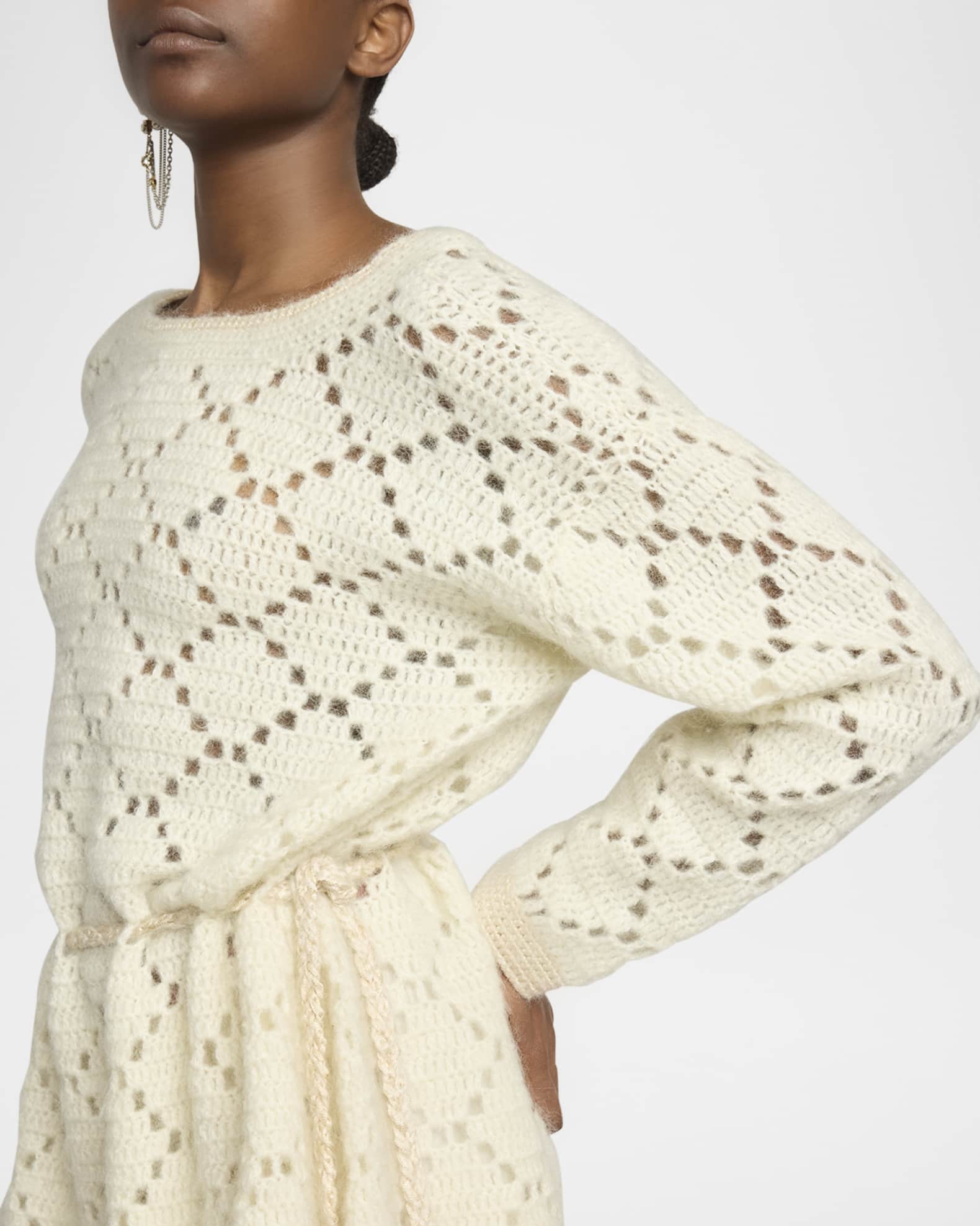 Isabel Marant Merida Belted Pointelle Knit Mini Sweater Dress