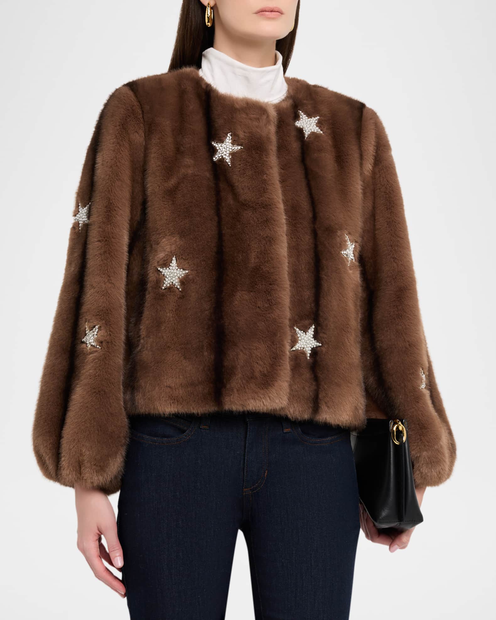 Cinq a Sept Benson Embellished Faux Mink Jacket | Neiman Marcus