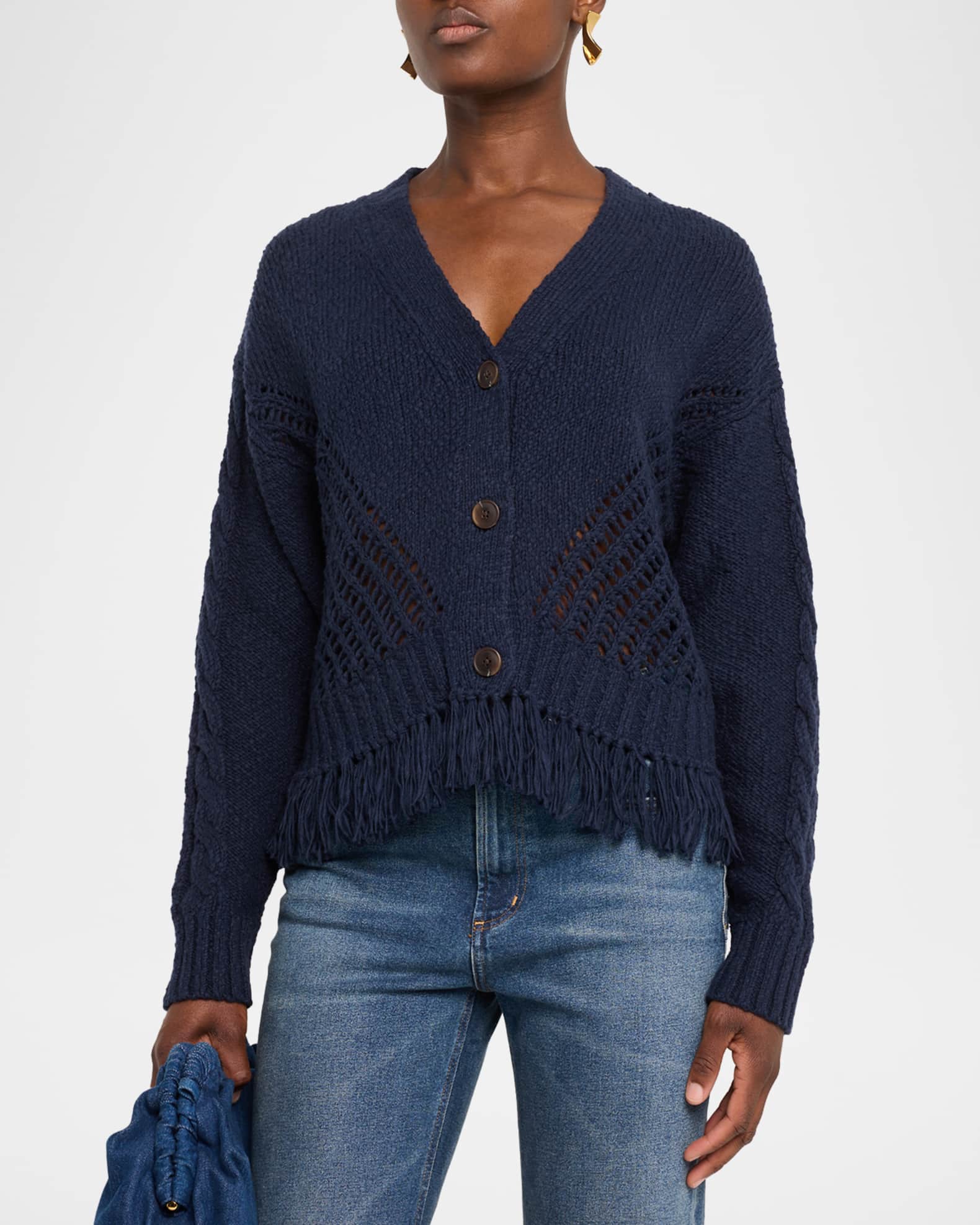 Autumn Cashmere Fringe-Hem Organic Cotton Knit Cardigan | Neiman