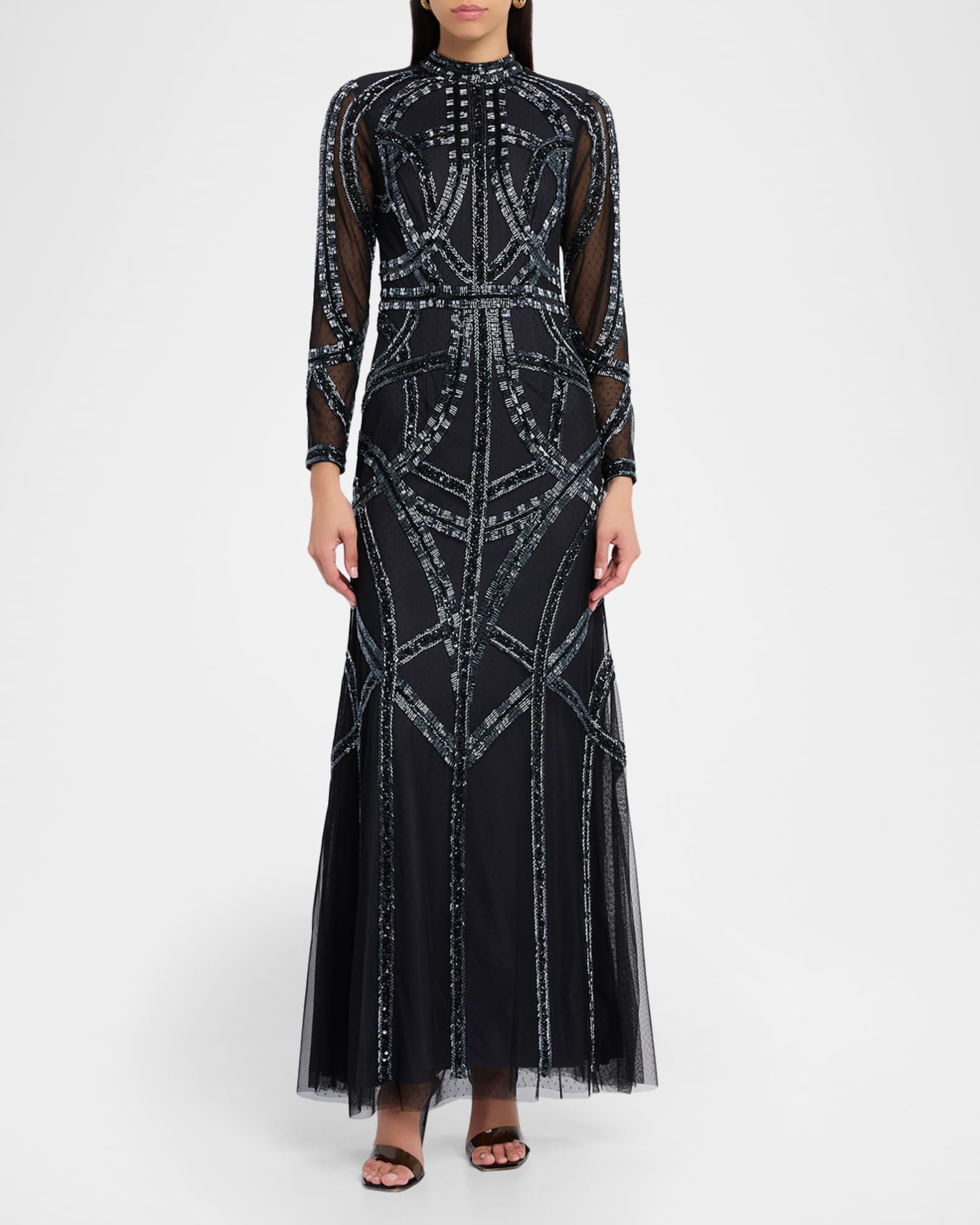 knee length dresses for ladies Beverley Black Mesh Maxi Dress