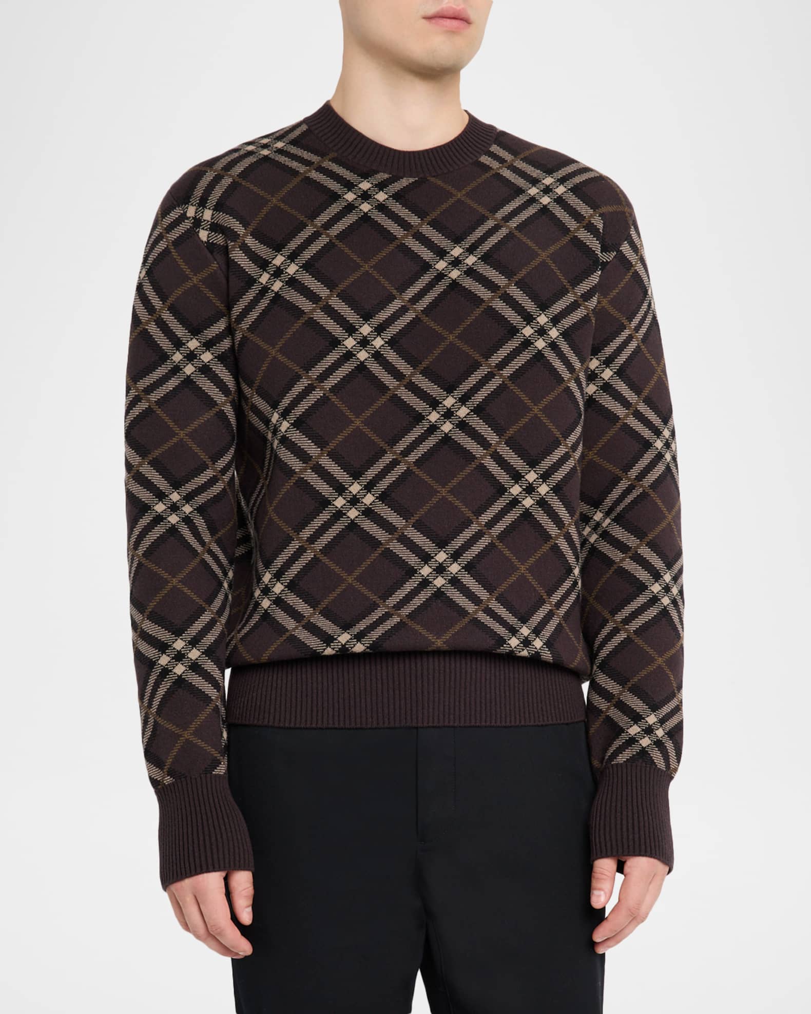 Burberry Men's Gregory Check Wool and Cashmere Crewneck Sweater