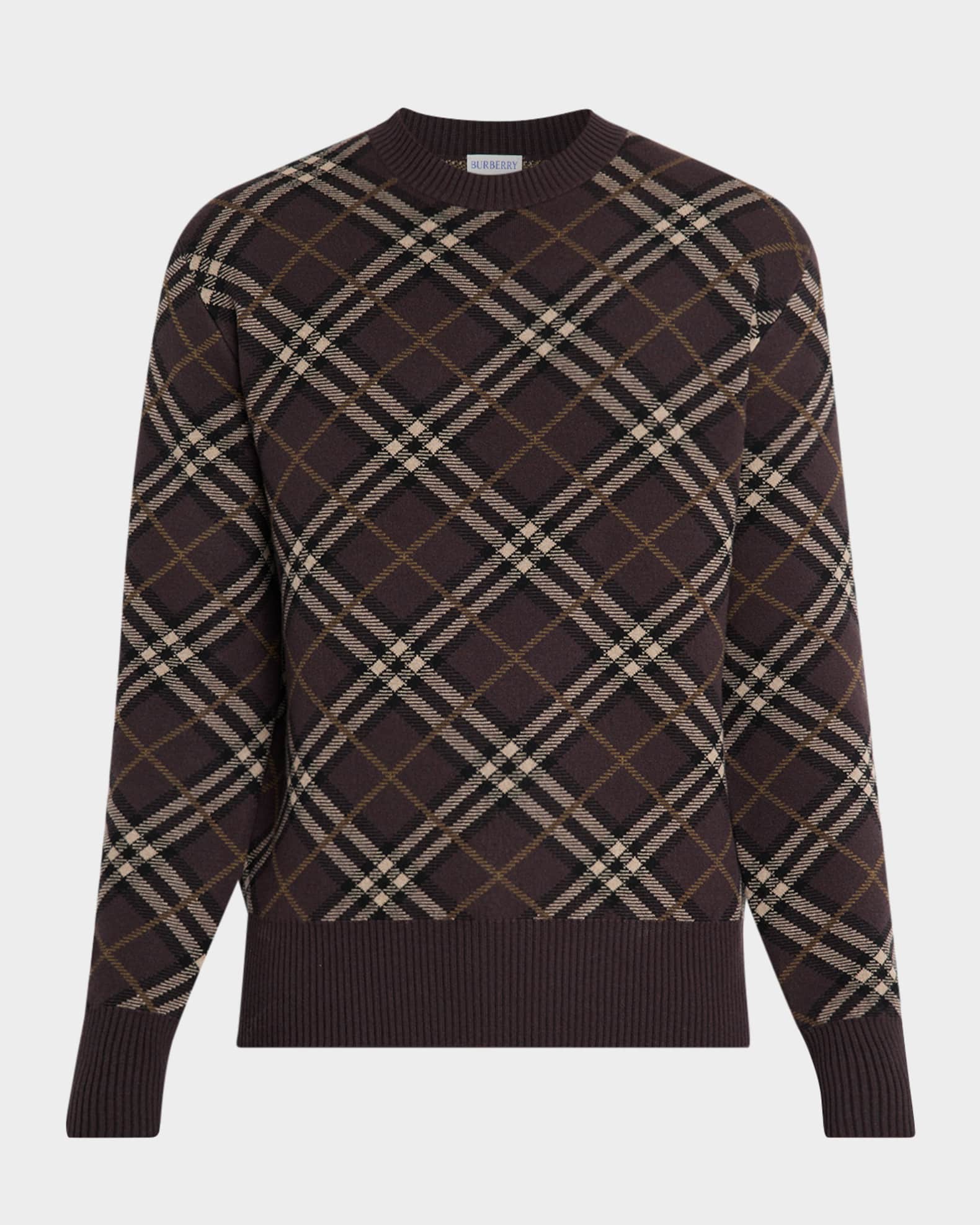 Burberry Men's Gregory Check Wool and Cashmere Crewneck Sweater