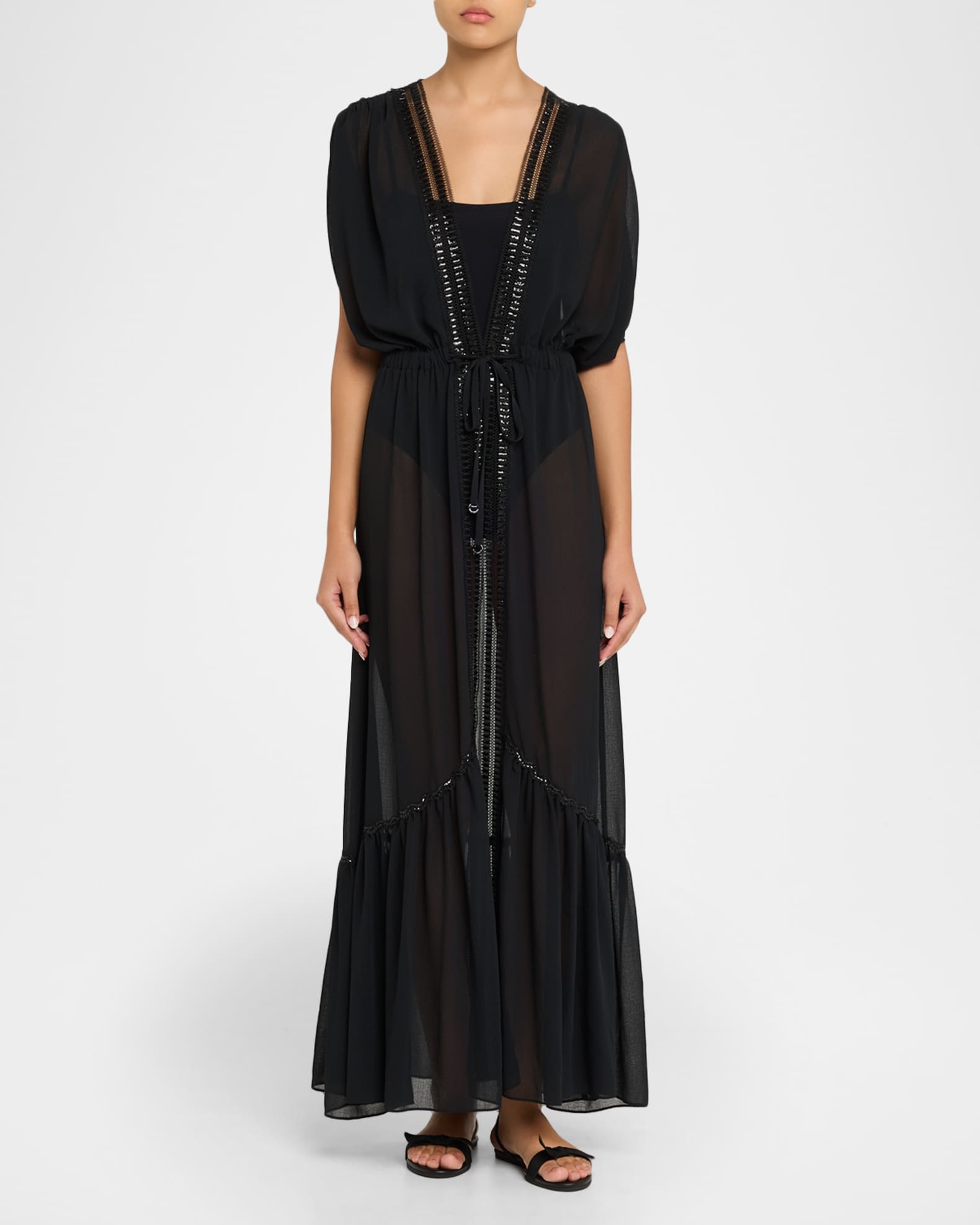 Ramy Brook Women's Gem Tie-Waist Cover-Up Maxi Dress - Black - Size Small