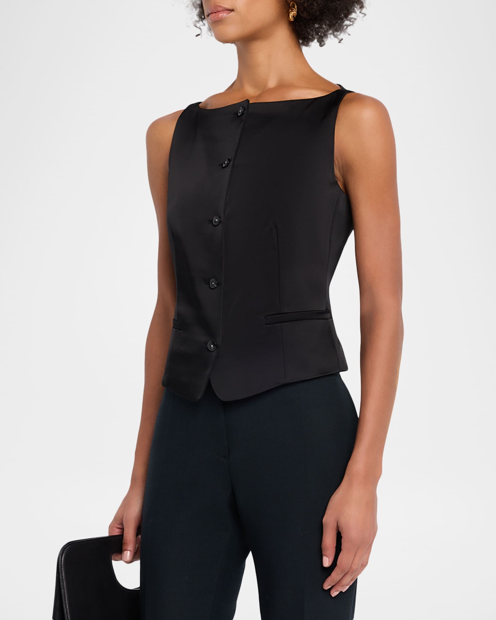 Theory Satin Boat-Neck Vest | Neiman Marcus
