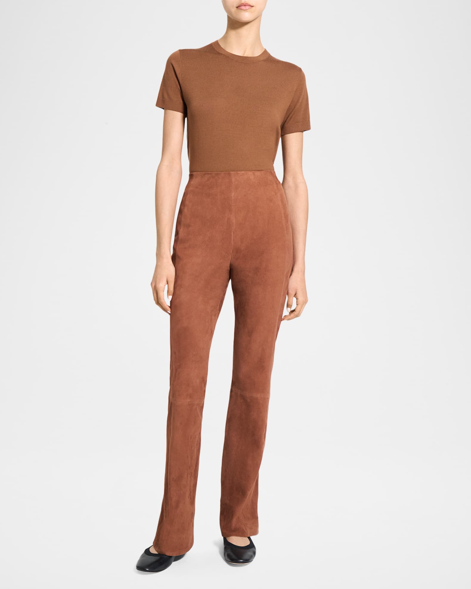 Theory Suede Slit Flare Pants | Neiman Marcus display picture 1