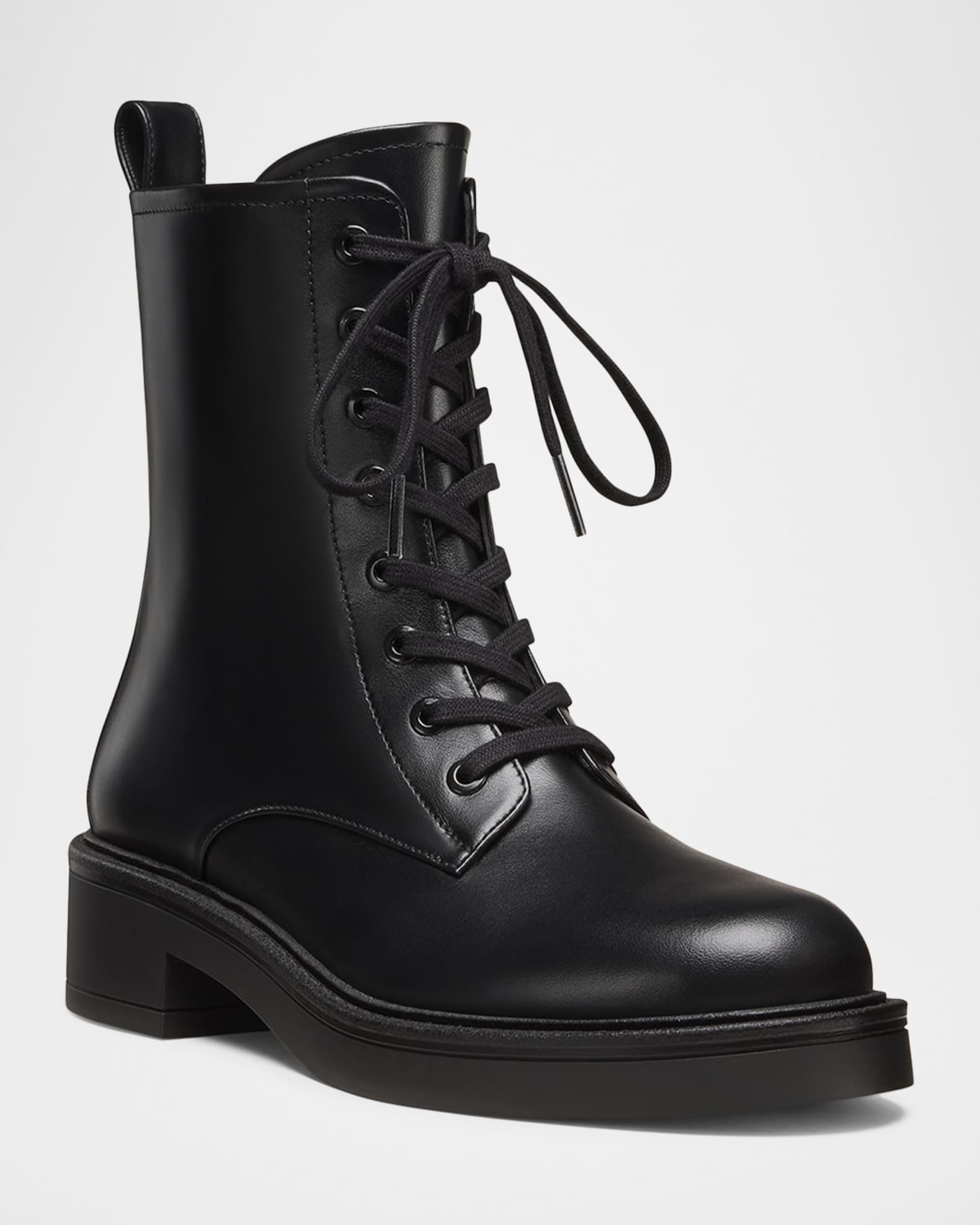 Stuart Weitzman Celia Lite Leather Lace-Up Combat Boots Neiman
