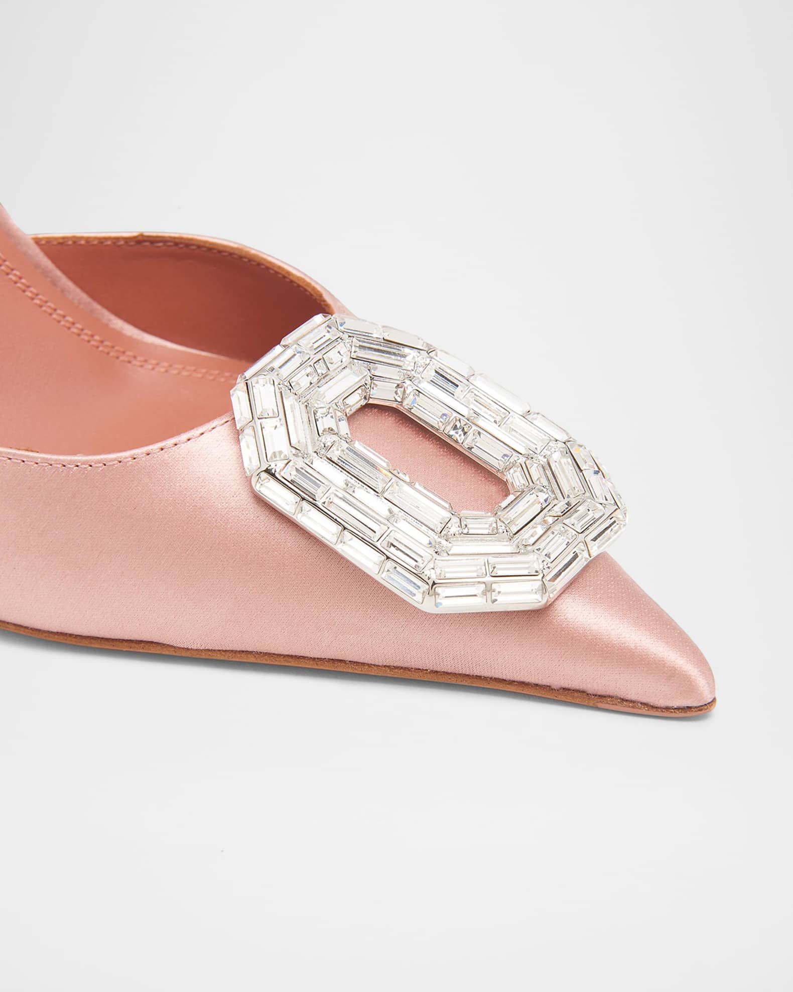 Amina Muaddi 105mm Camelia Satin Crystal Halter Pumps | Neiman Marcus