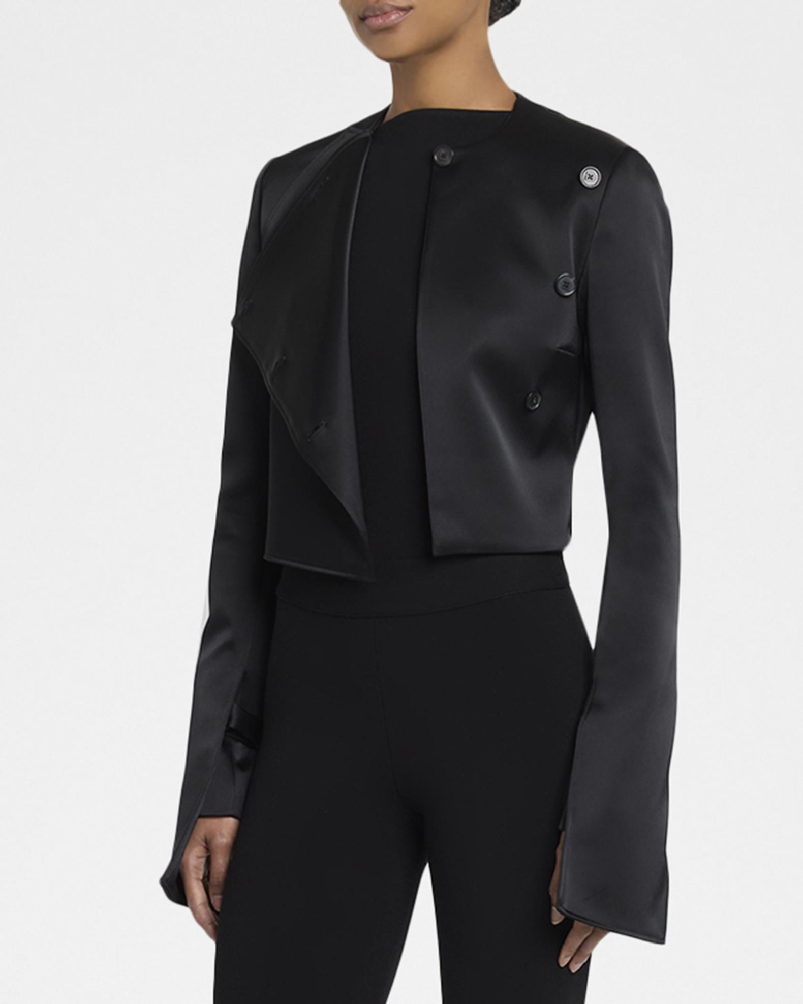 Courreges Buttoned Satin Crop Jacket | Neiman Marcus