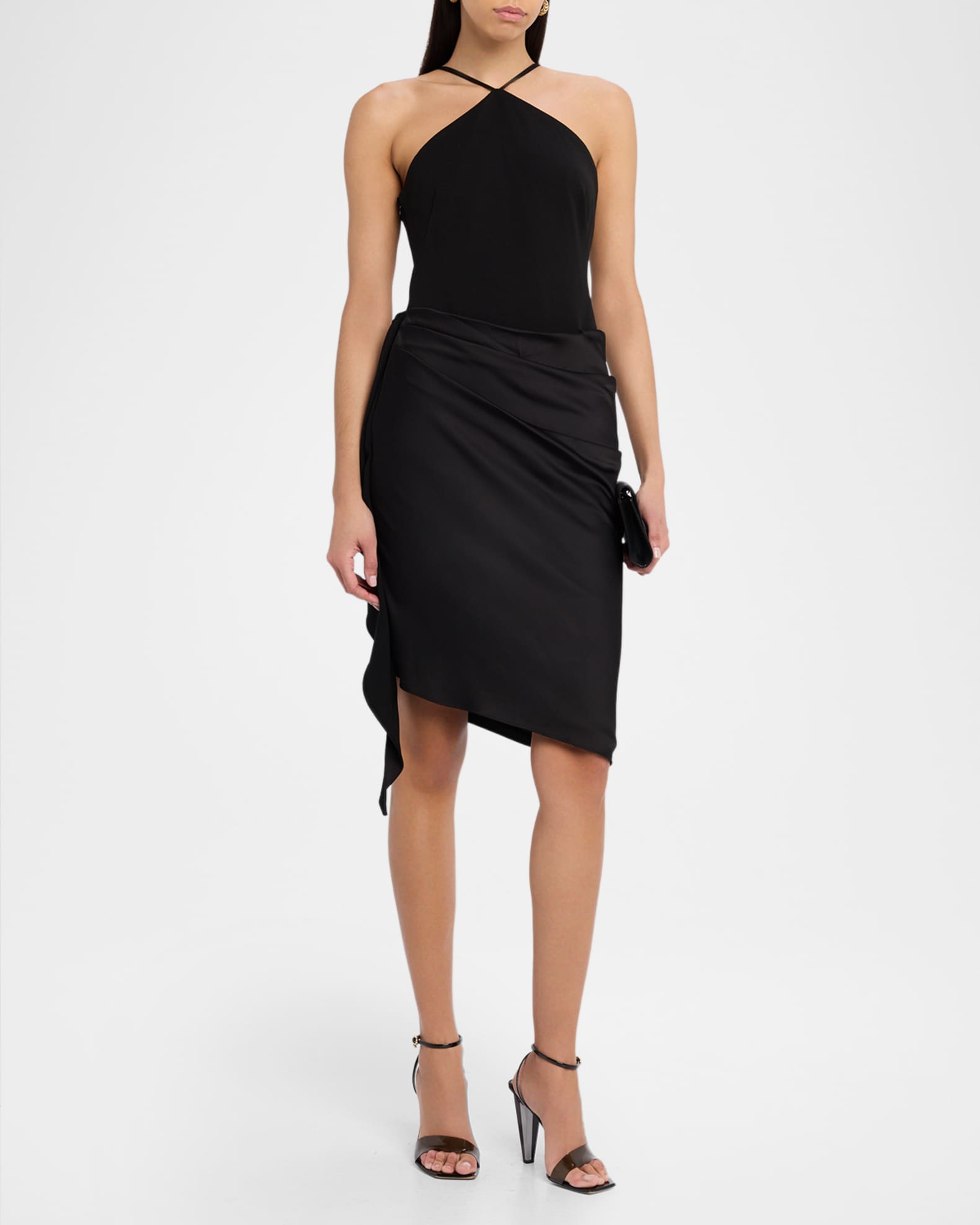 Aidan Mattox Draped High-Low Halter Midi Dress | Neiman Marcus