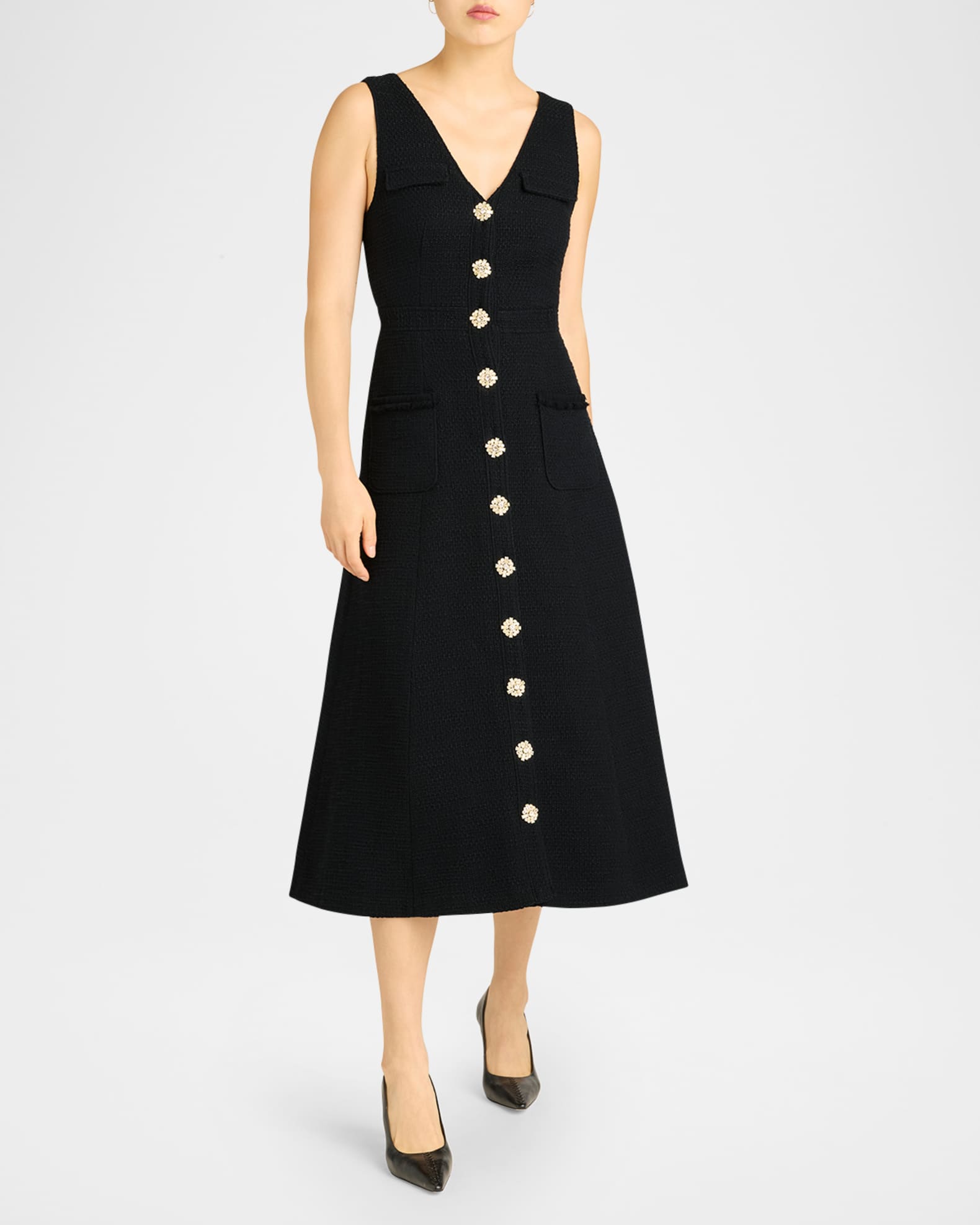 Cinq a Sept Linda Buttoned Tweed Midi Dress | Neiman Marcus