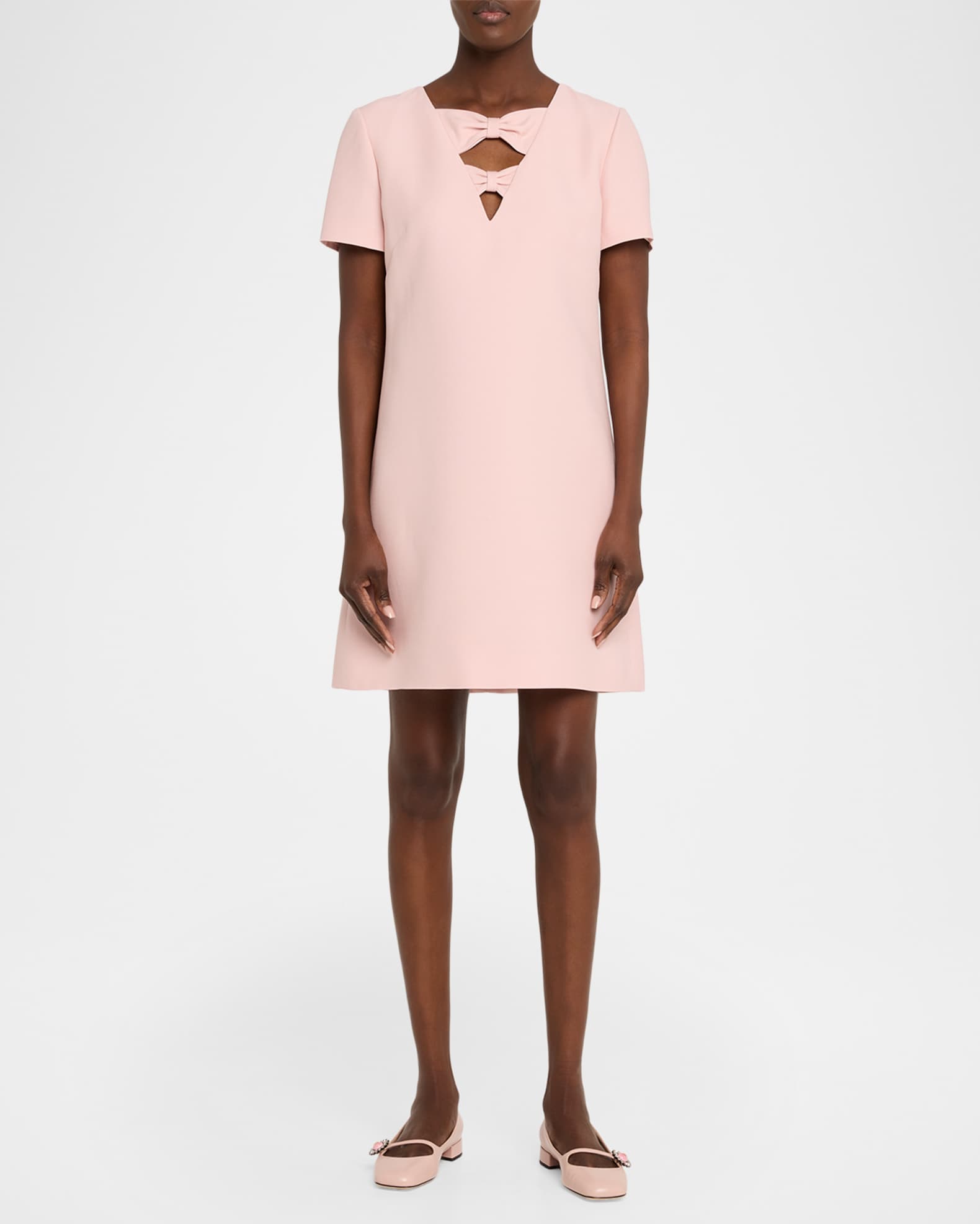 Valentino Bow Detail Solid Crepe Couture Minidress in Rose at Nordstrom, Size 2 Us