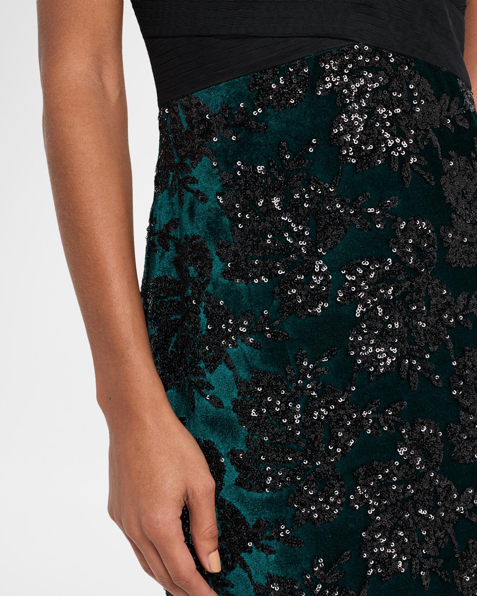 aidan mattox green sequin dress Pleated Velvet Midi Wedding guest