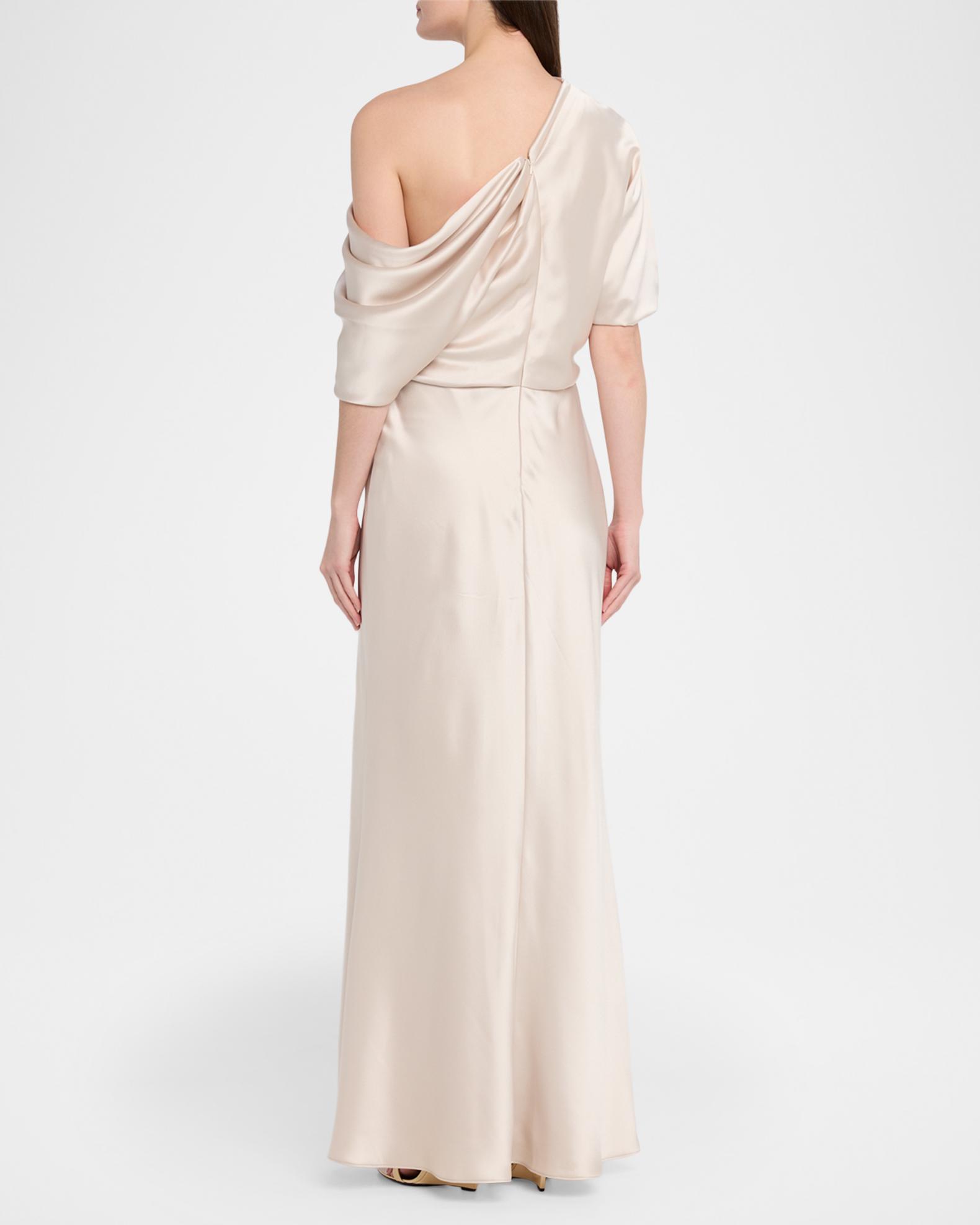 amsale draped satin one-shoulder dress Amsale Women's Satin One-Shoulder Gown - Champagne