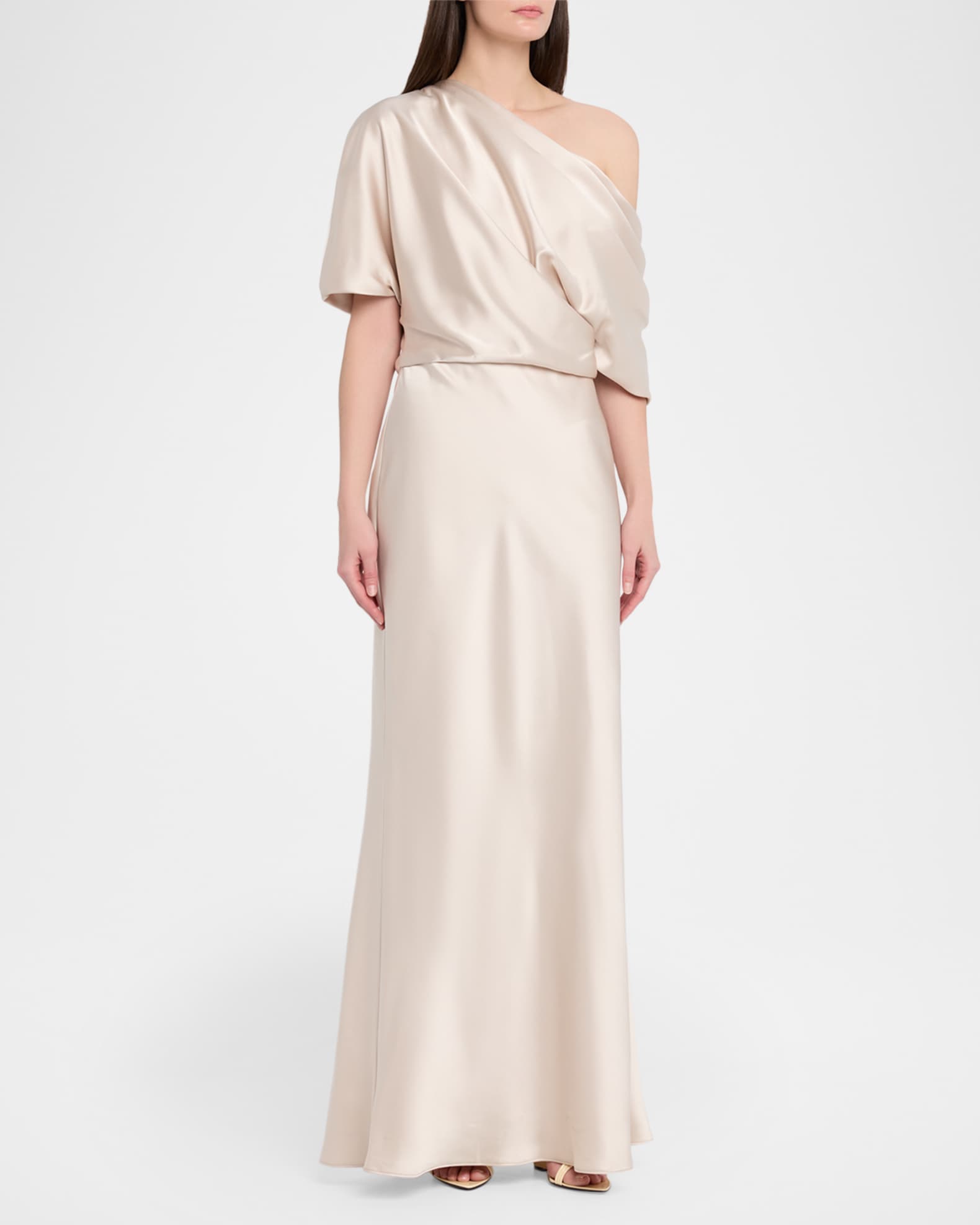 Amsale Draped Satin One-Shoulder Gown | Neiman Marcus