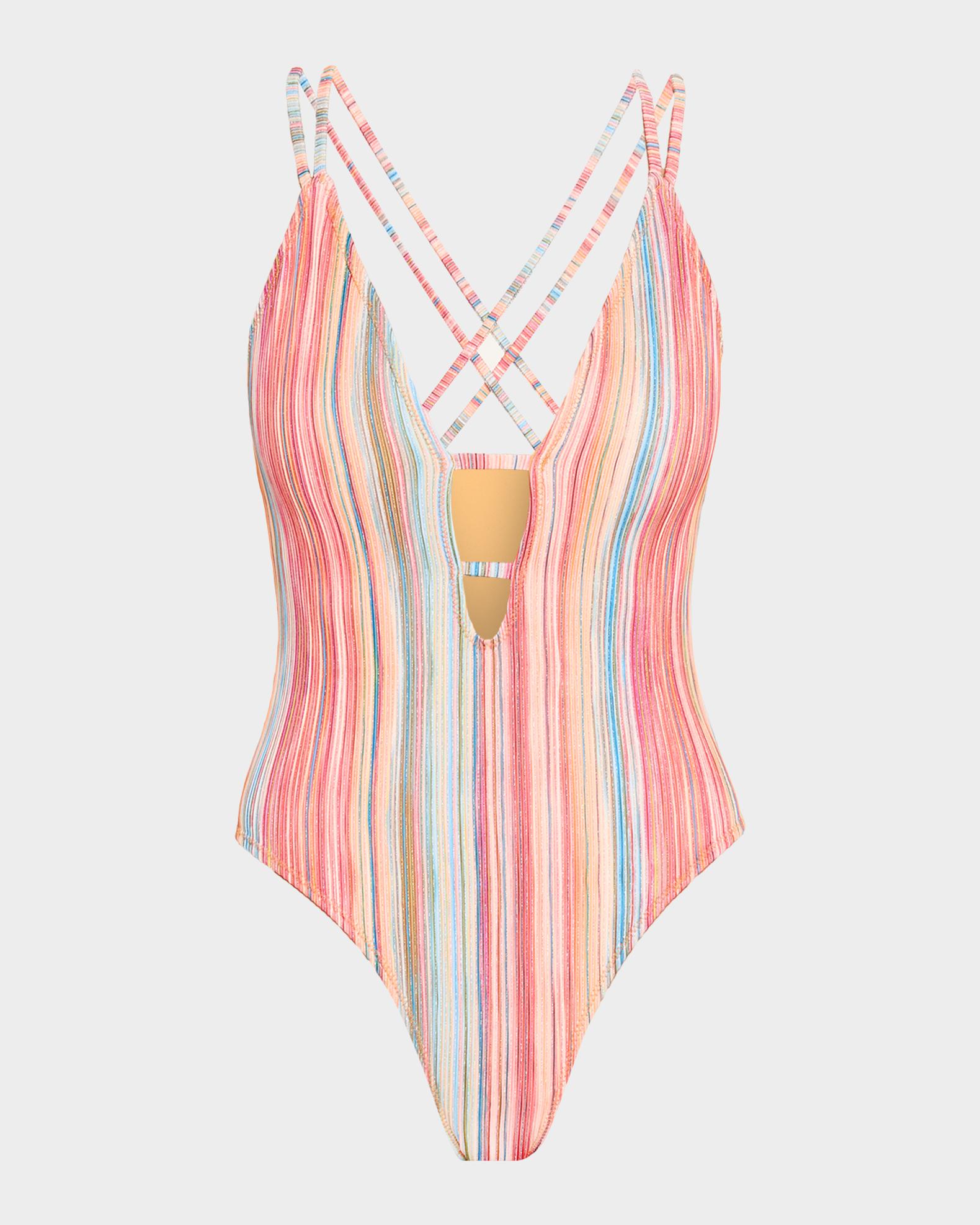 Ramy Brook Marina Metallic Striped One-Piece Swimsuit | Neiman Marcus