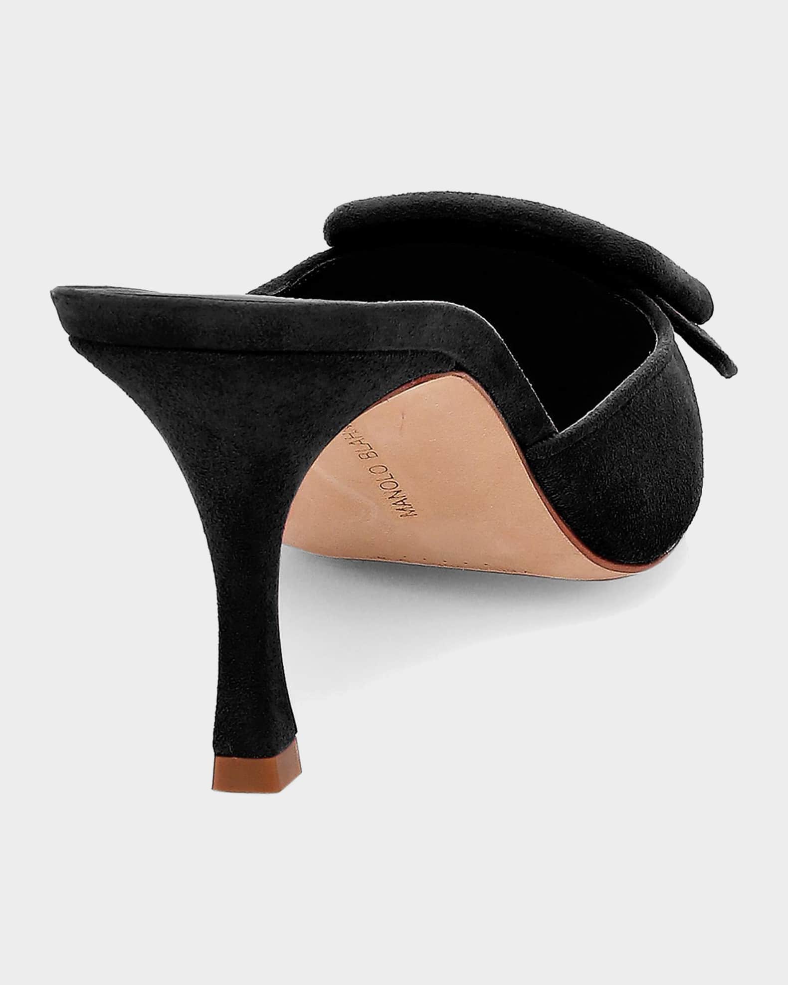 Manolo Blahnik 70mm Maysale Suede Buckle Mules | Neiman Marcus